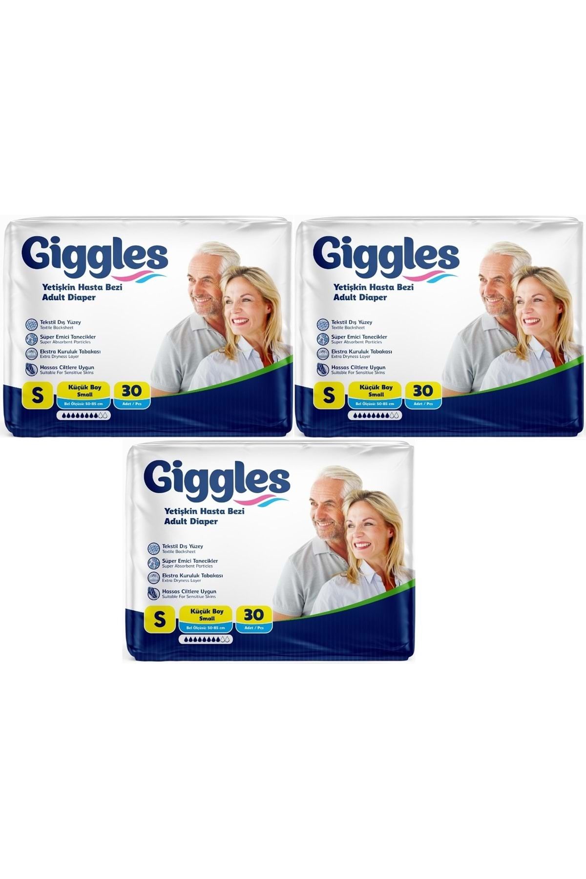 giggles Hasta Bezi Yetişkin Bel Bantlı Tekstil Yüzey Küçük - Small (S) 90 Adet (3PK*30)