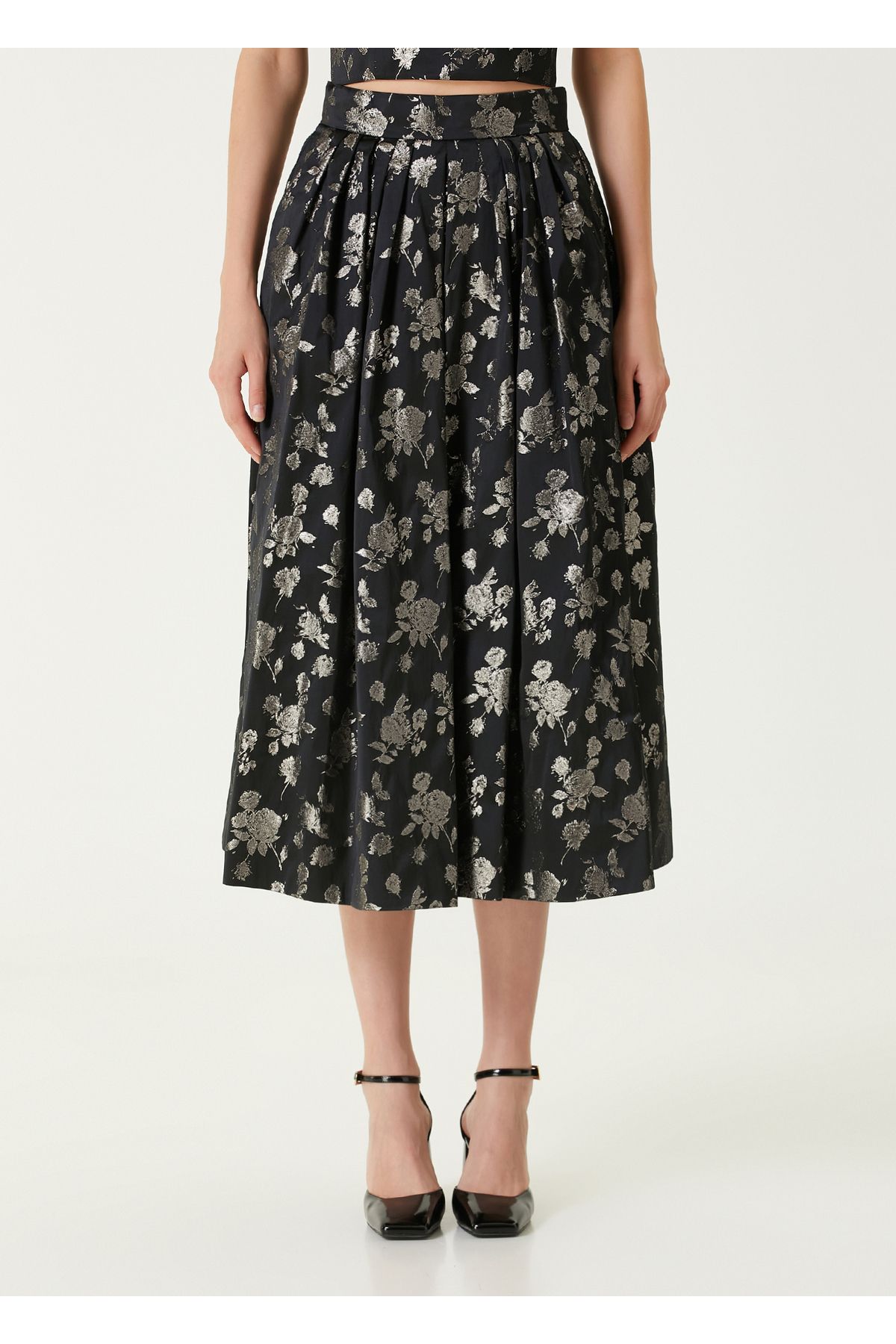 Dice Kayek-Black Patterned Midi Skirt Size: 38 2
