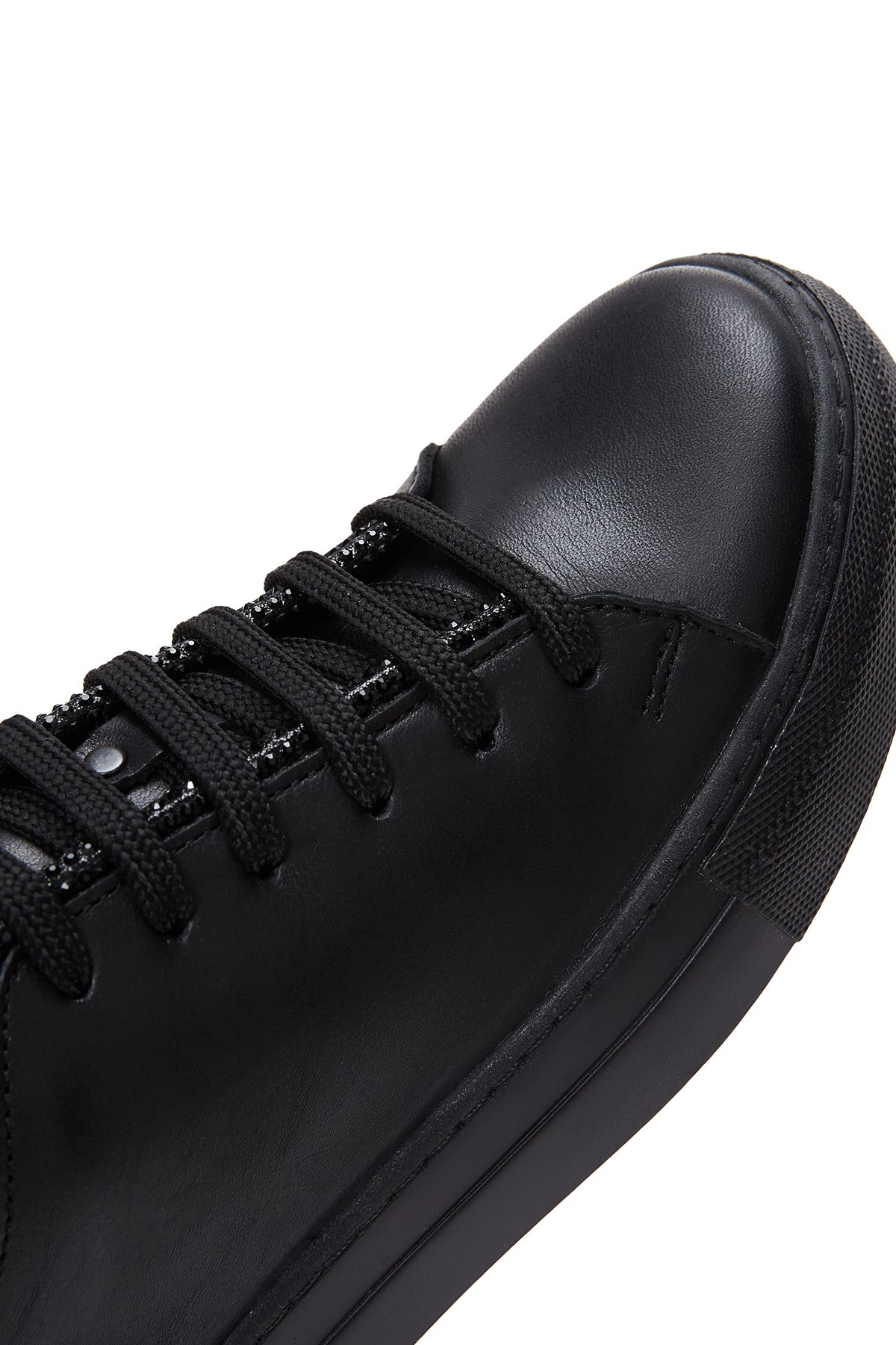 Derimod-Black Stone Detailed Genuine Leather Women's Sneakers - Lace-Up, Casual Sports Shoes, Winter 2 7