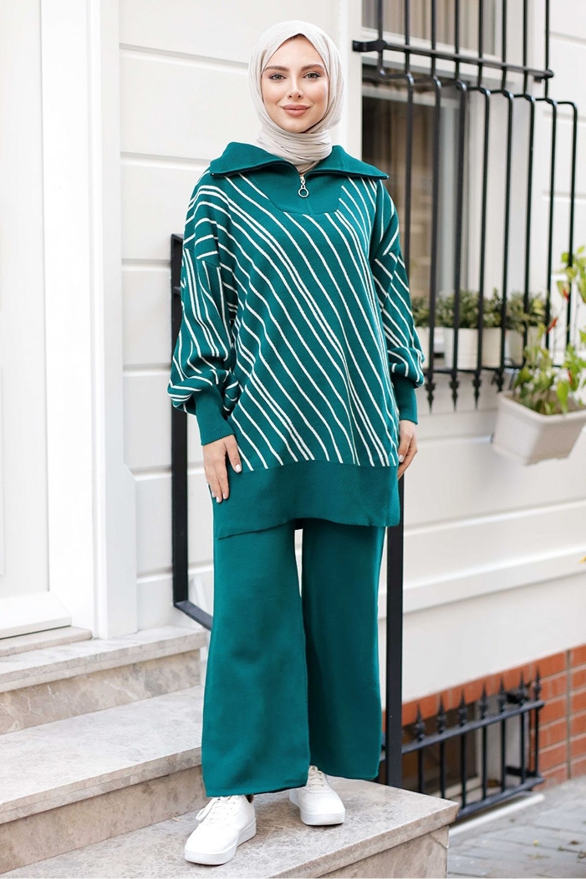 Bestenur-Σετ τουνίκ και παντελονιού Petrol Green Yasemen Knitwear - 1263 4