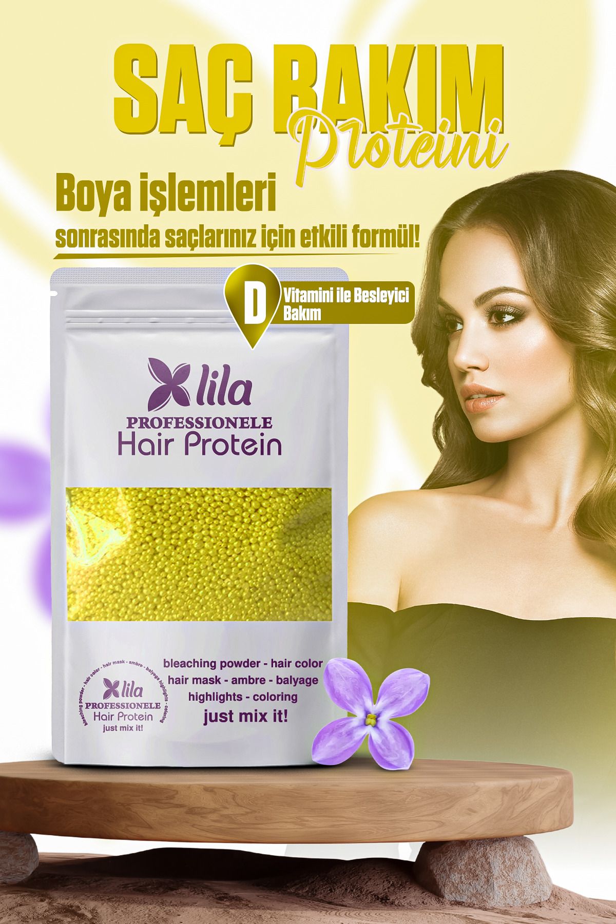 LilaHair Ekstra D Vitaminli Saç Bakım Proteini Limon Kokulu - Yıpranmalara Karşı Özel Ürün 50gr