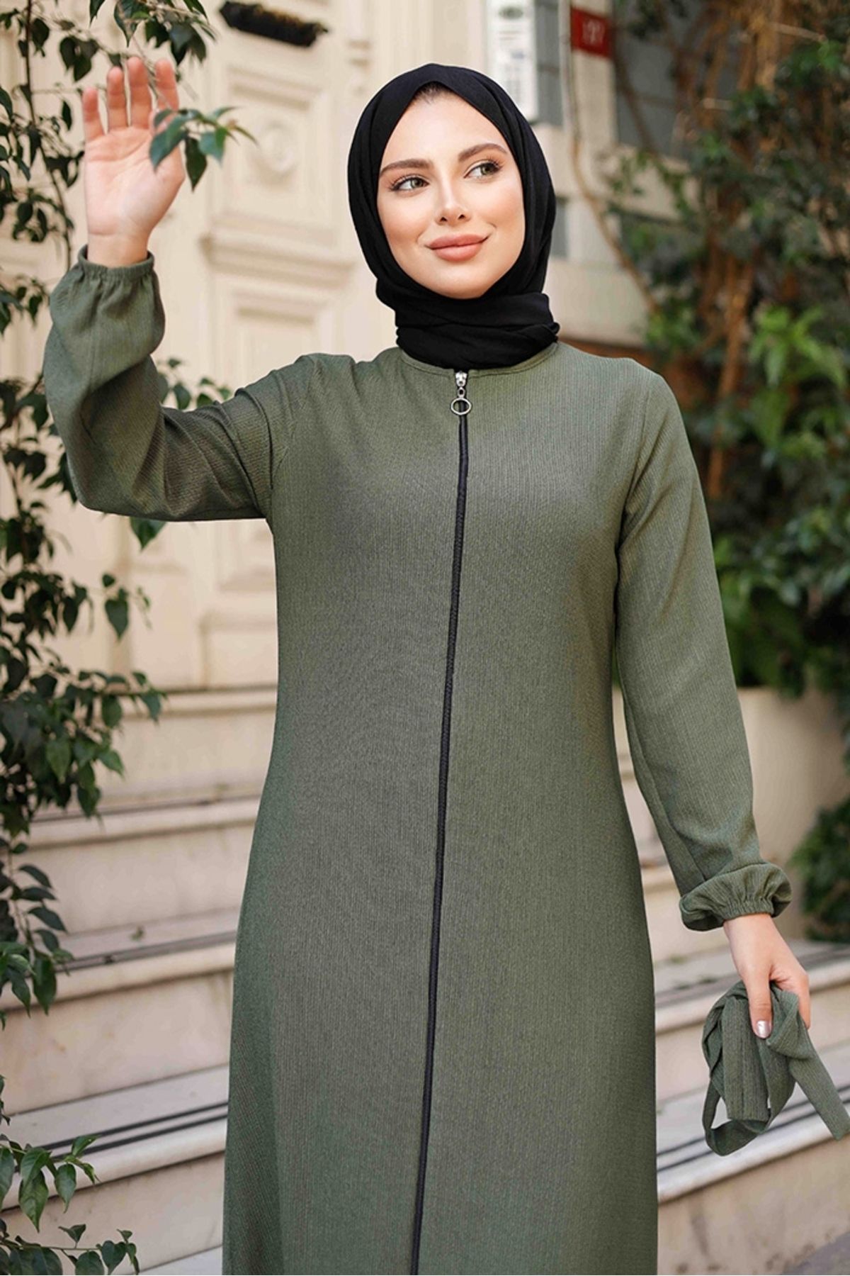 Bestenur-Edna 1265 Model Hijab Ferace - Fermoar și Kaki 3