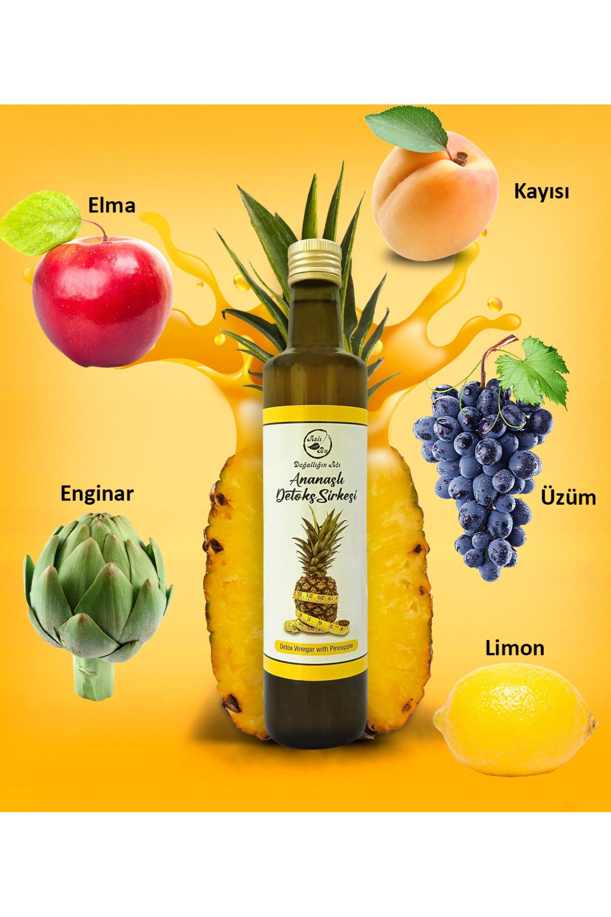 Aslı Bu Ananas Sirkesi Ananaslı Detoks Sirke, Doğal Fermentasyon Pineapple Vinegar 500 Ml.