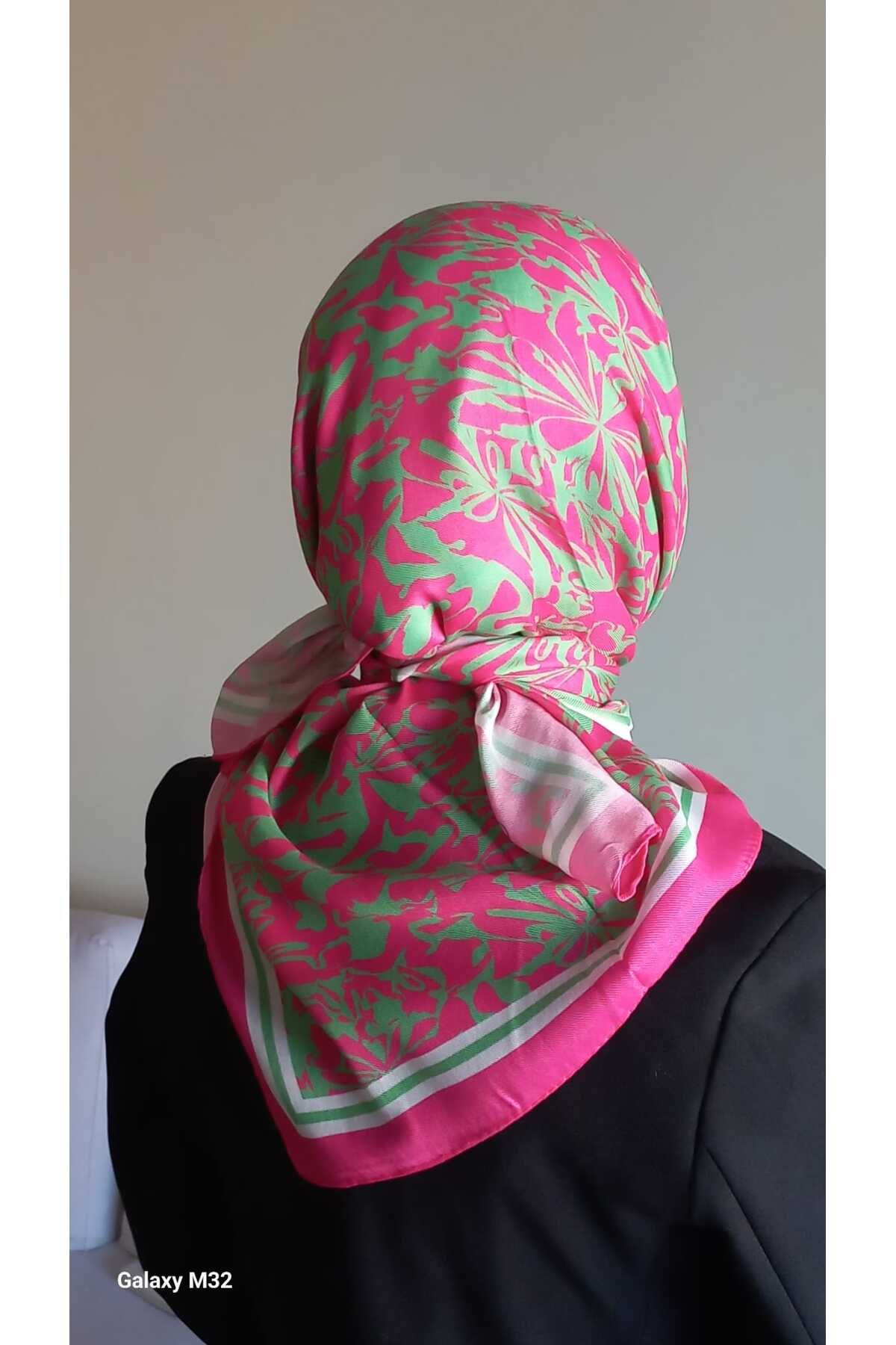 İskeçe Exclusive-Pink Abstract Patterned Scarf in Special Box 3