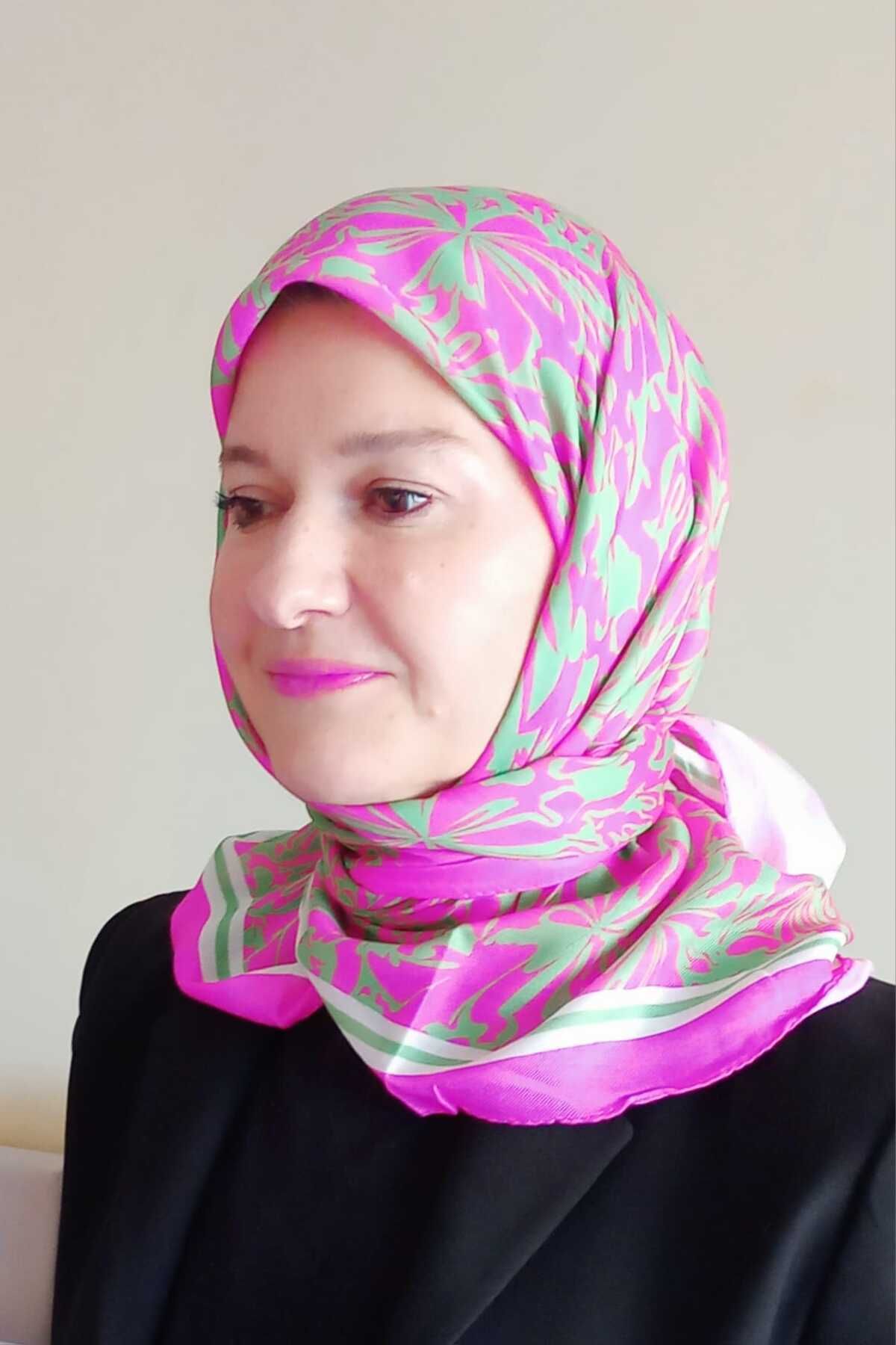 İskeçe Exclusive-Pink Abstract Patterned Scarf in Special Box 1