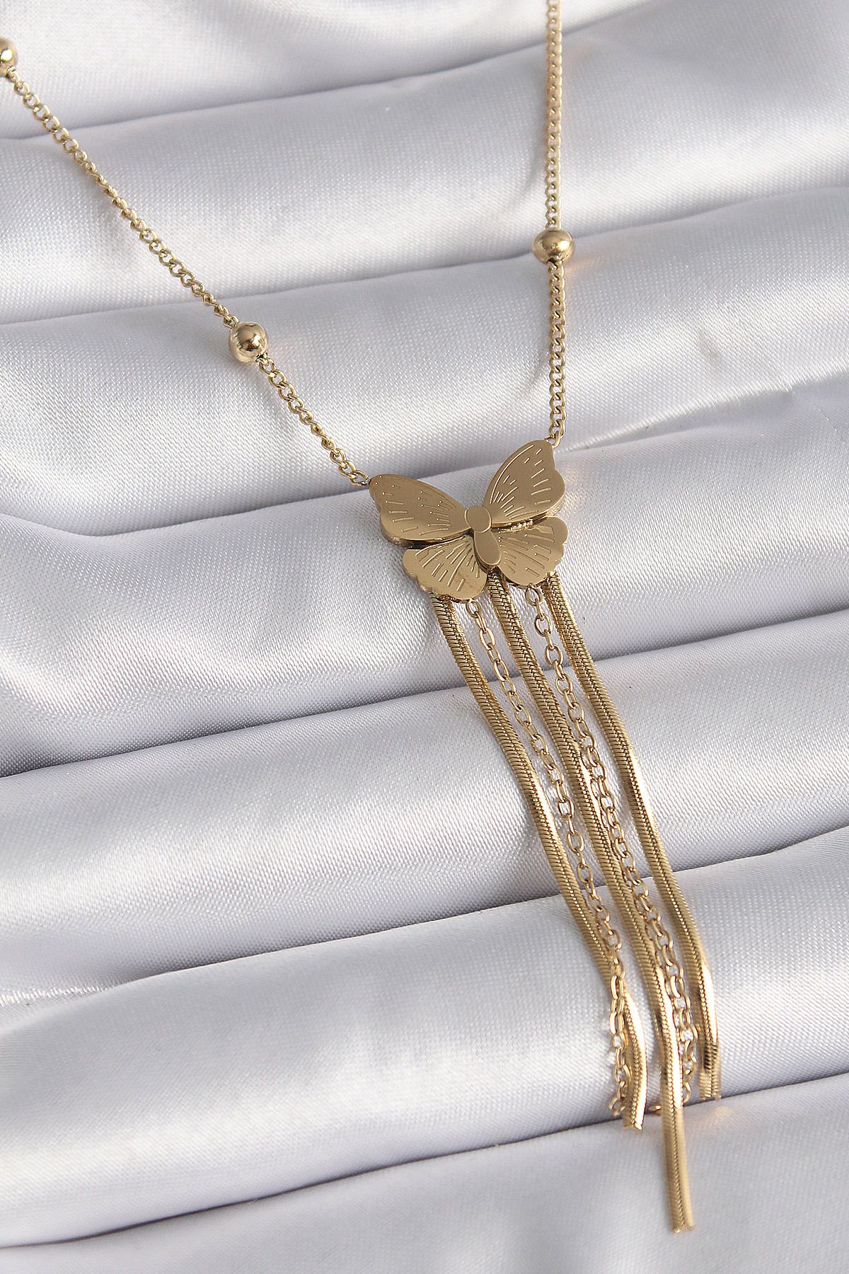 MMB Boutique 316L Çelik Gold Renk Kelebek Figür Sallantı İtalyan Zincirli Kadın Kolye