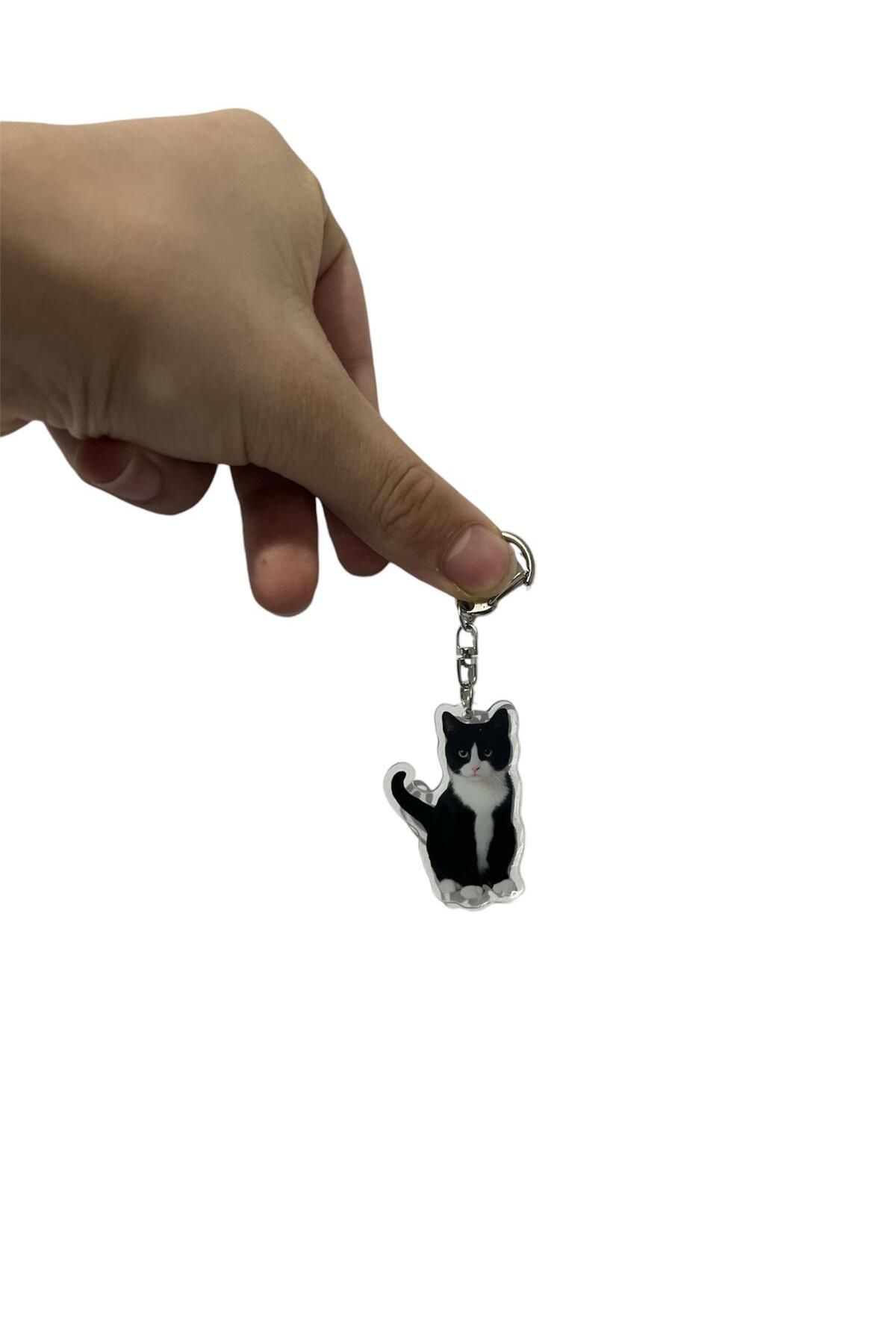 RENGARENK-Cat with Black Bow Tie Keychain 2D Key Chain Cat Keyring Luck Keychain Gift Key Chain 3