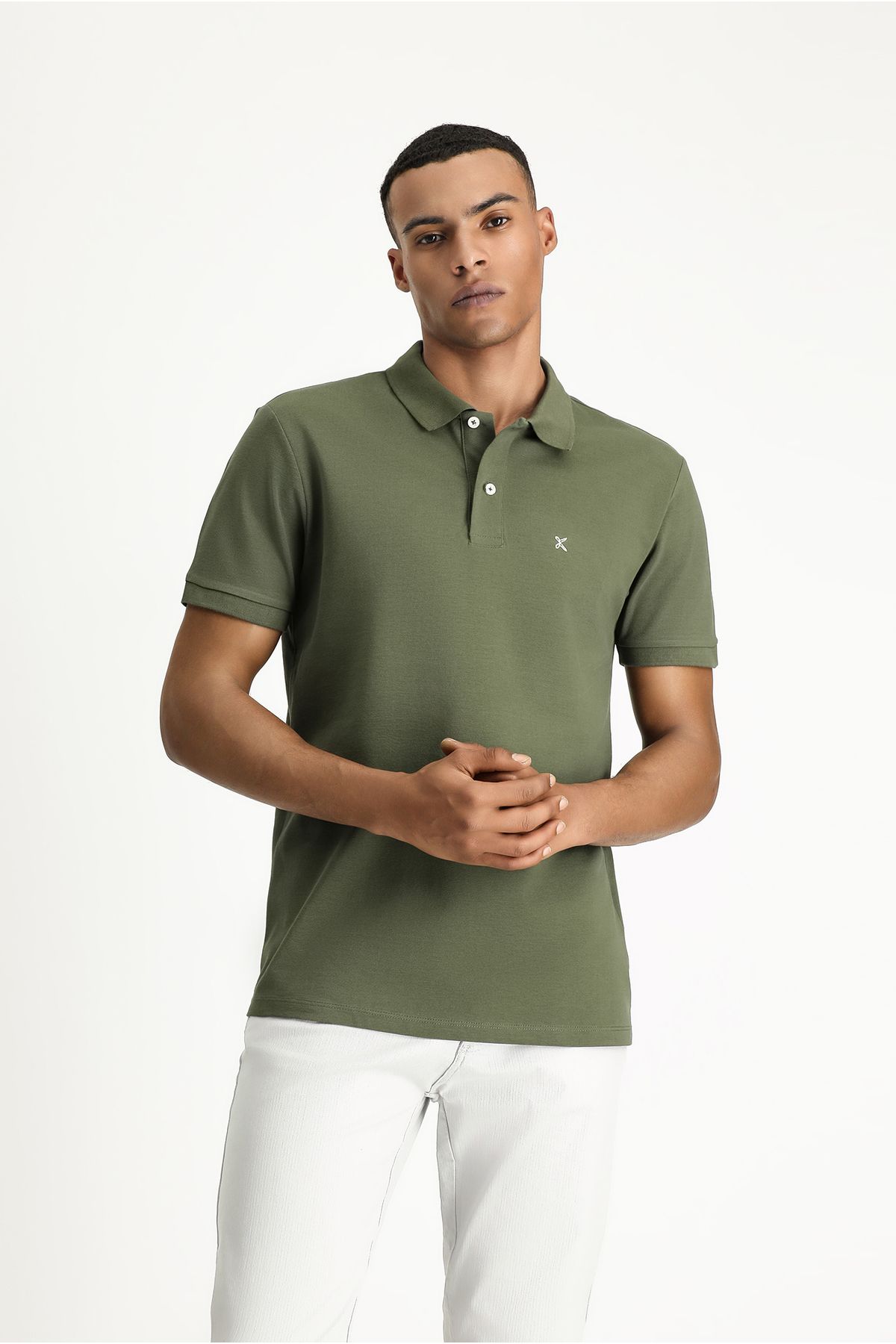 Kiğılı Polo Yaka Slim Fit Dar Kesim Nakışlı Pamuk Tişört