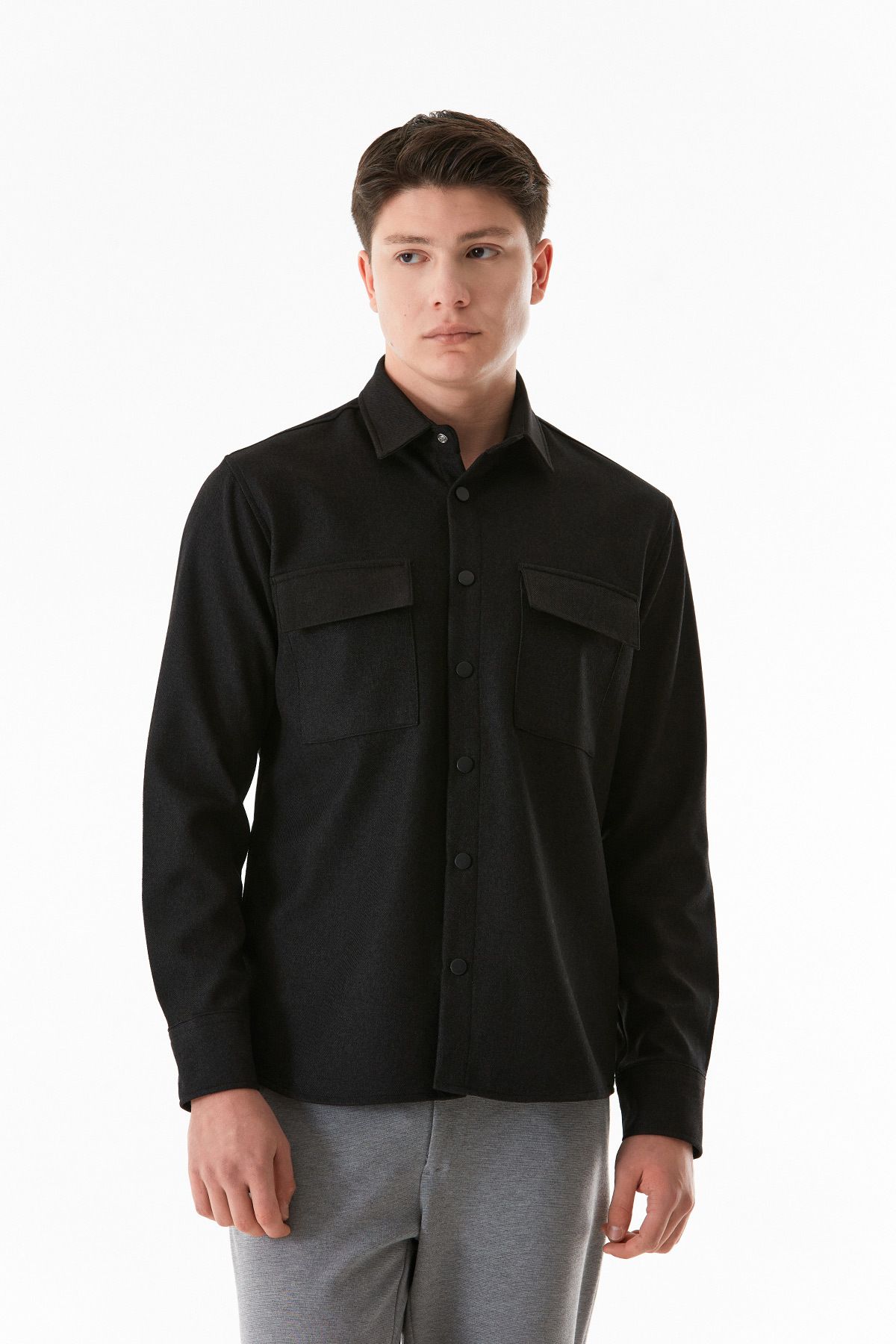 Fulla Moda-Basic Double Pocket Snap Shirt 3