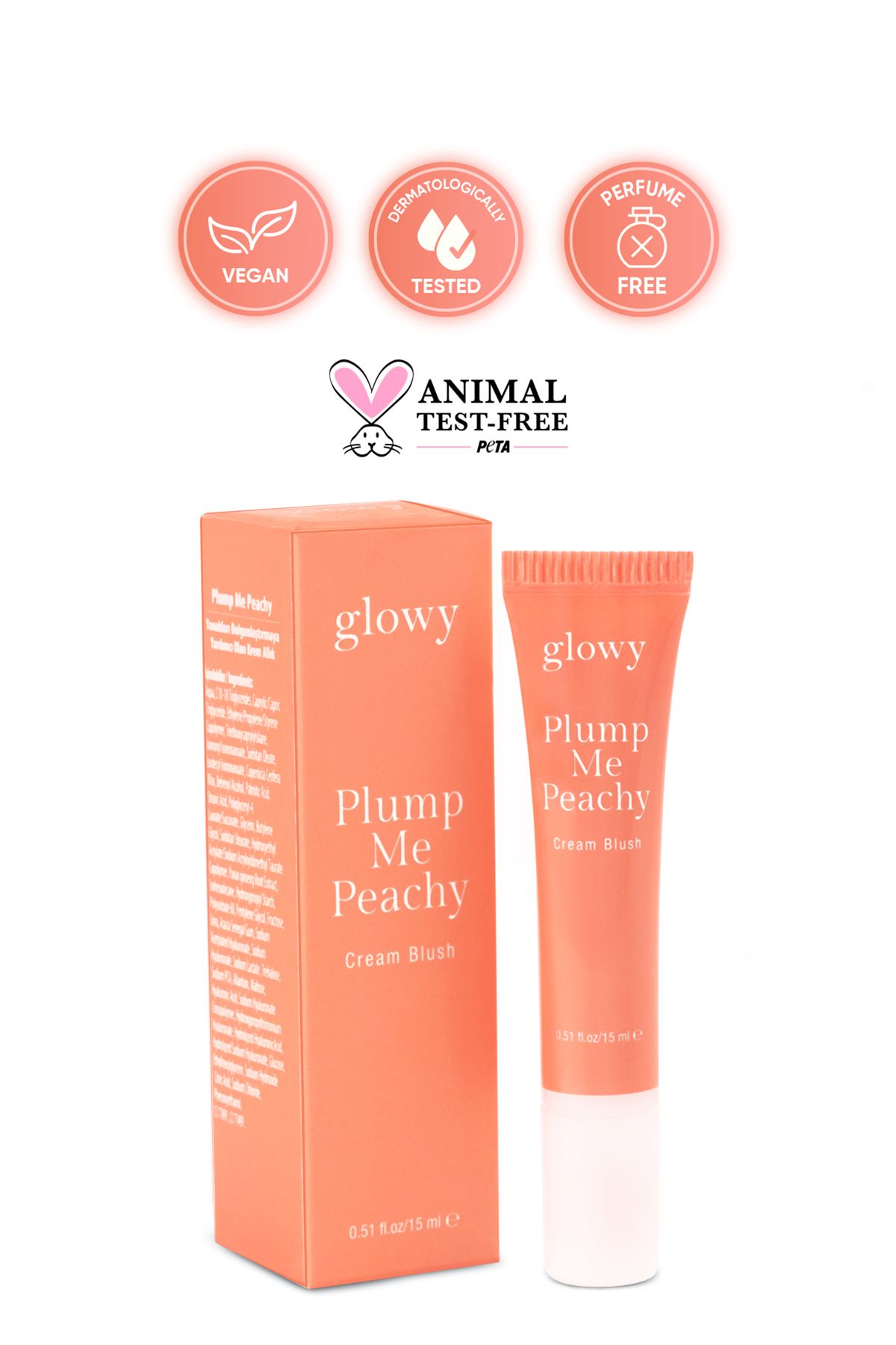 GLOWY-Peachy Peach Colored Cream Blush - Plump Me 15ml 2