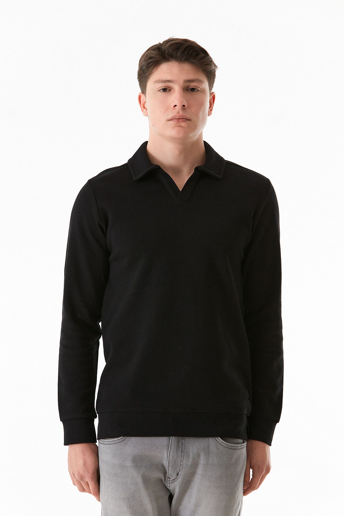 Fulla Moda-Basic Shirt Collar Sweatshirt 8