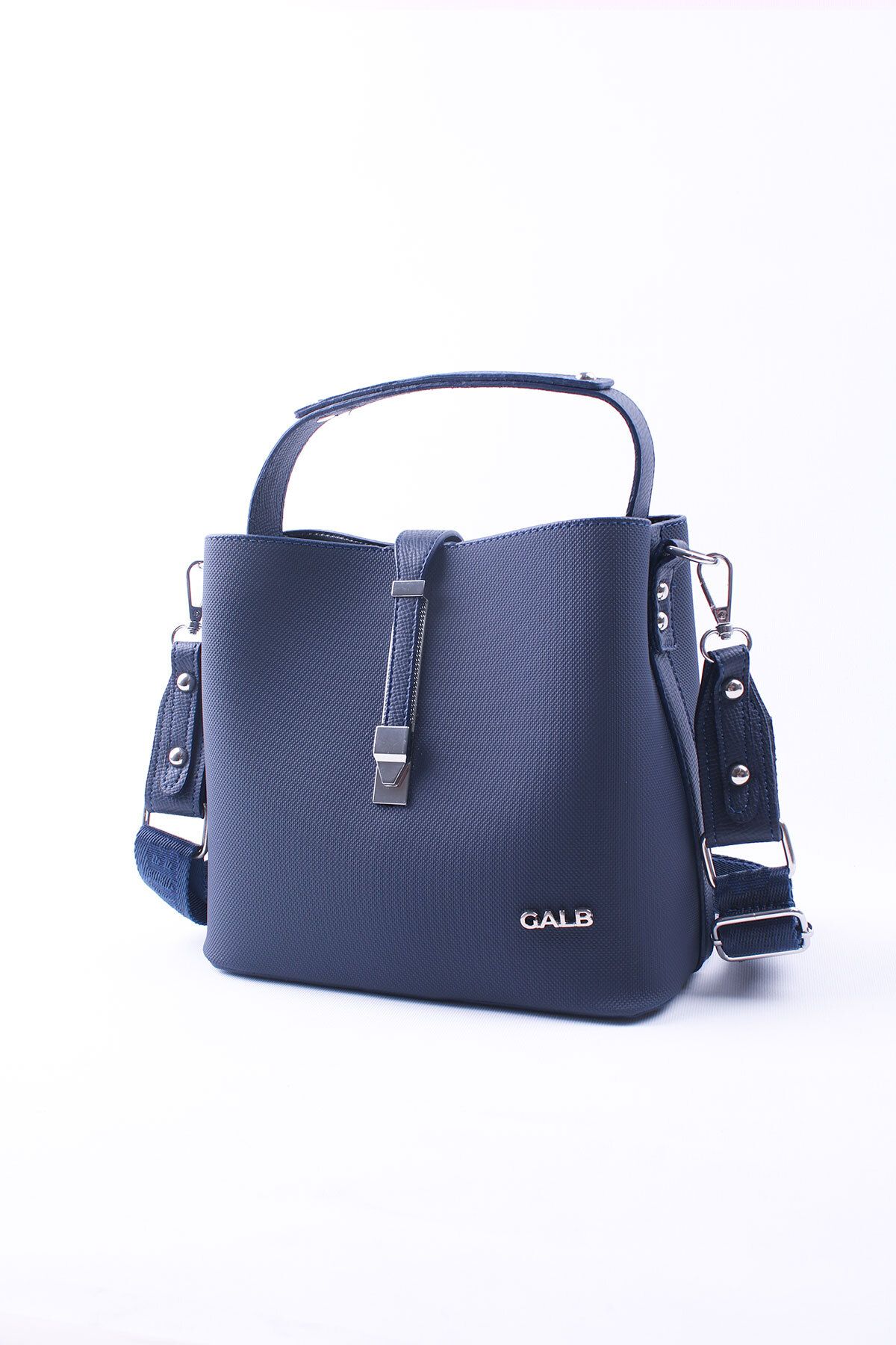 GALB LEATHER-Geantă de umăr pentru femei de culoare albastru bleumarin sezon nou 4 compartimente curea lată reglabilă 22x20 cm AKL2055 6