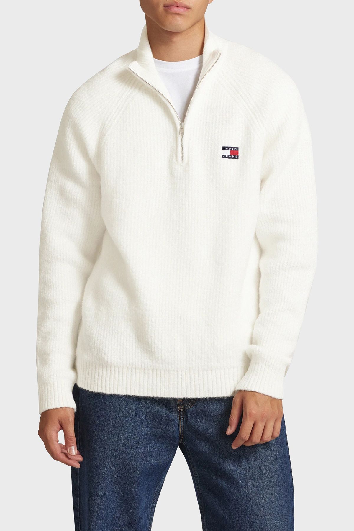 Wool Blend Regular Fit Half Zipper Stand Sweat Sweat مردانه SWEAT DM0DM19437 YBH Tommy Jeans