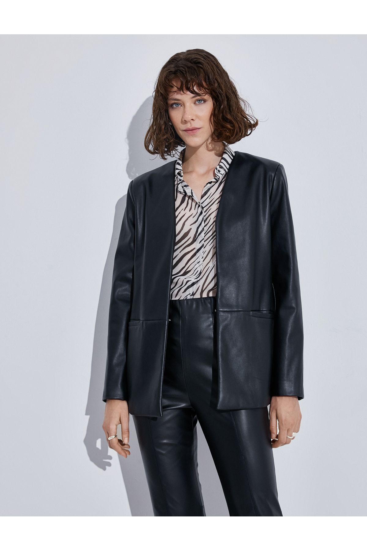 Koton-Leather Look Blazer Jacket 2