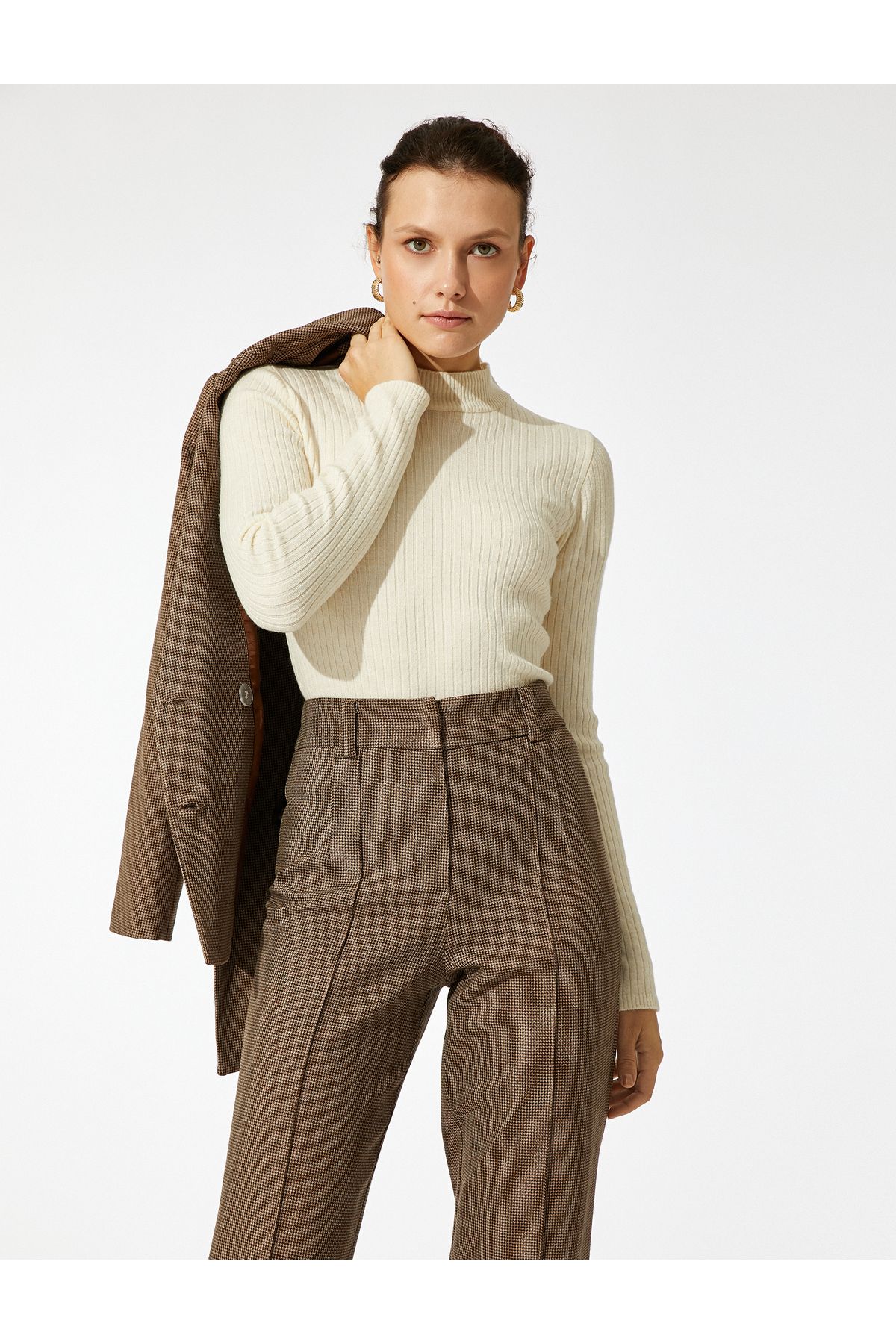 Koton Prążkowany Sweter Z Wysokim Kołnierzem Kobieta - XL