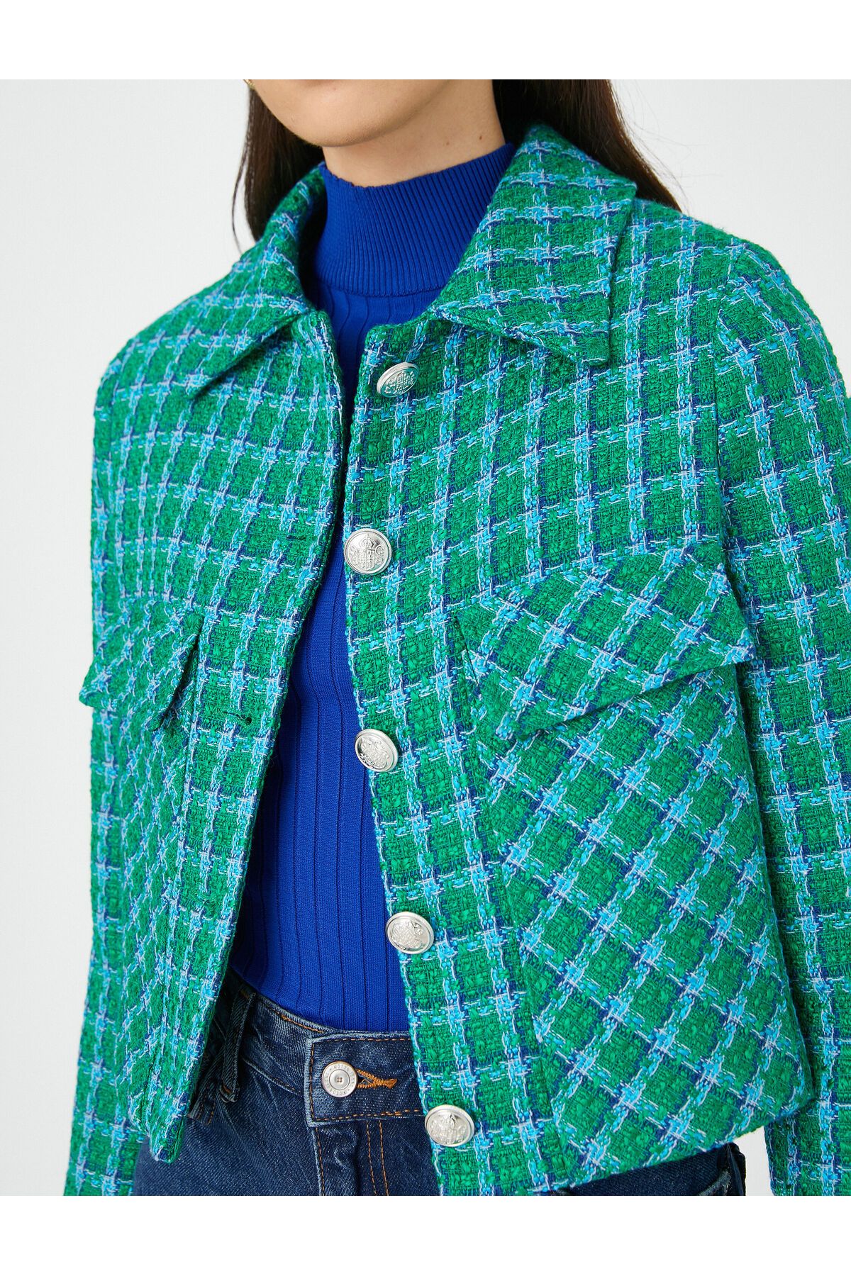 Koton-Crop Tweed Jacket with Pockets Buttons 5