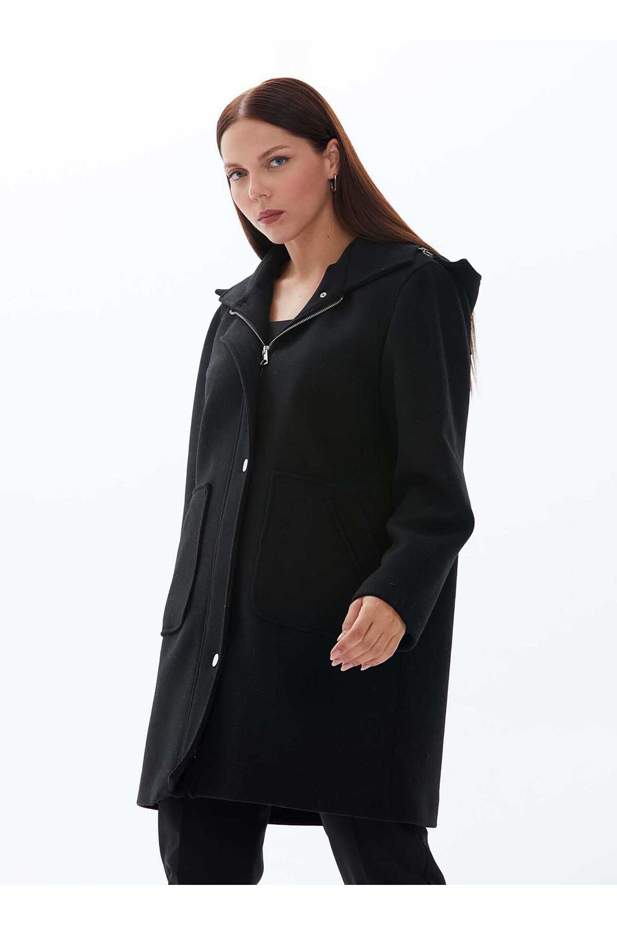 Selen  Siyah Kadın Polo Normal Düz Kaban 24KSL9422-BB Beden: 50