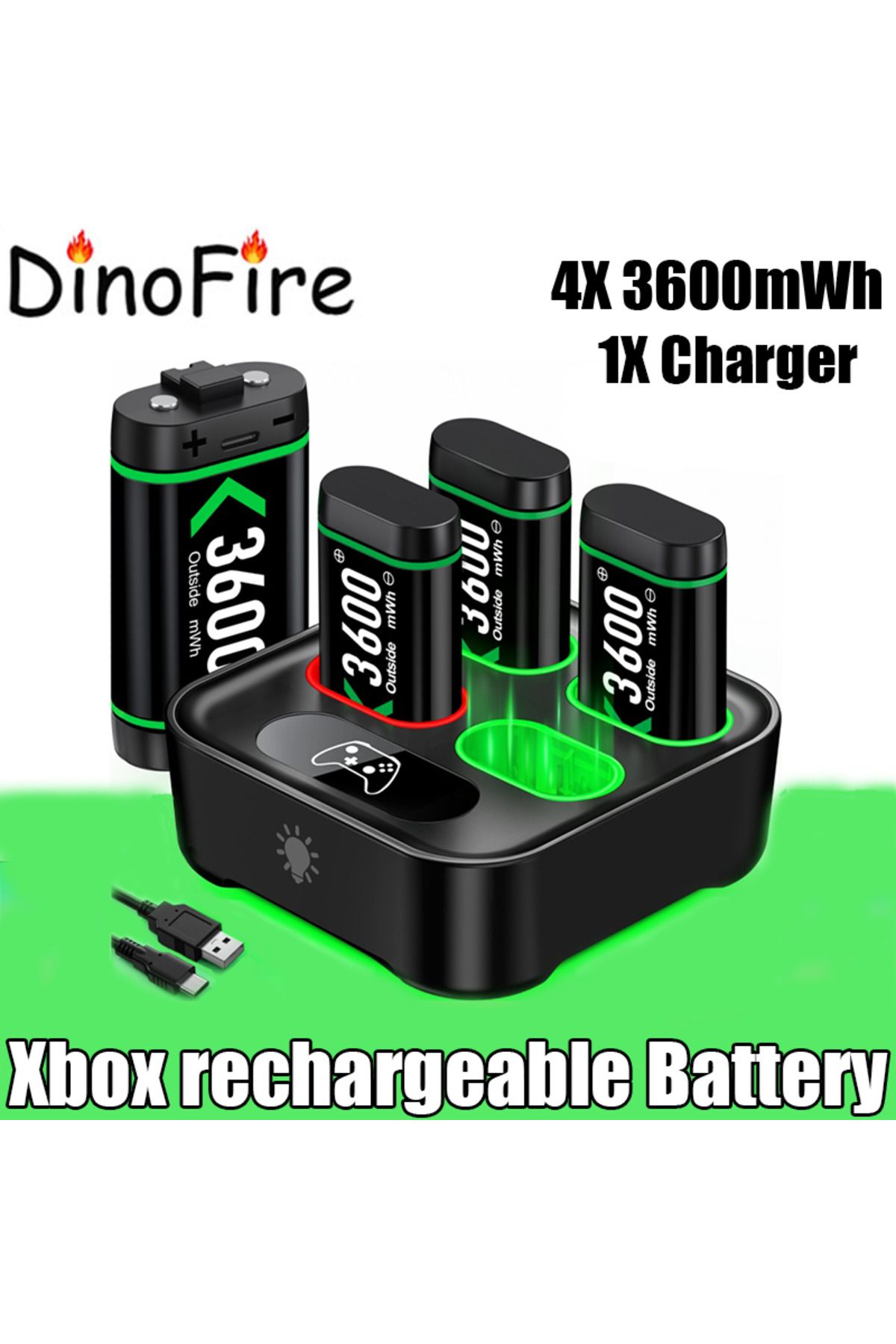DinoFire-4X3600mWh Rechargeable Battery For Xbox One  Xbox Series X/S/Xbox One S/X charger + USB/Type-C Ch... 2