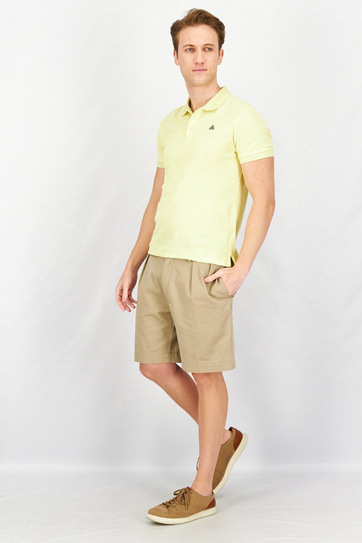 SELECTED-Men Slim Fit Brand Logo Short Sleeves Polo Shirt, Yellow 3