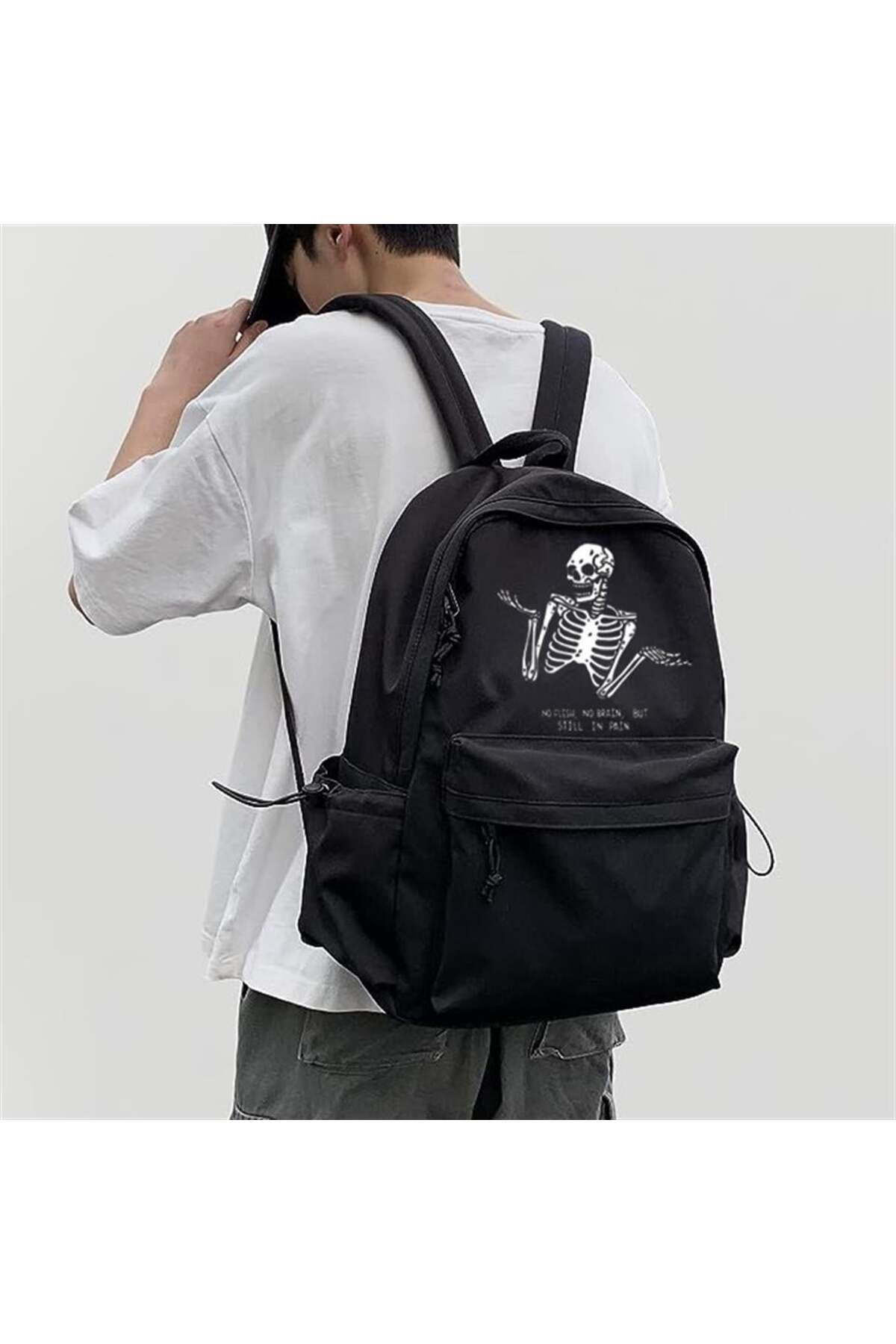 BAREM BUTİK Barem Butik  Confused Skeleton Baskılı Unisex Sırt Çantası