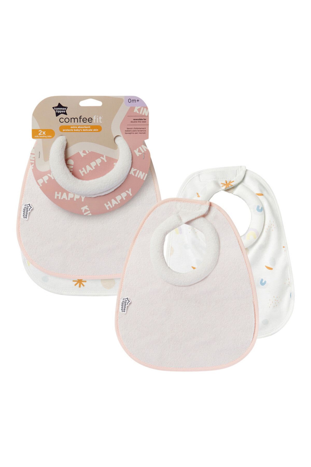 tommee tippee-Closer to Nature  Milk Feeding Bib X 2 -Indigo Blue Blue/Mint Green/Baby Pink 2