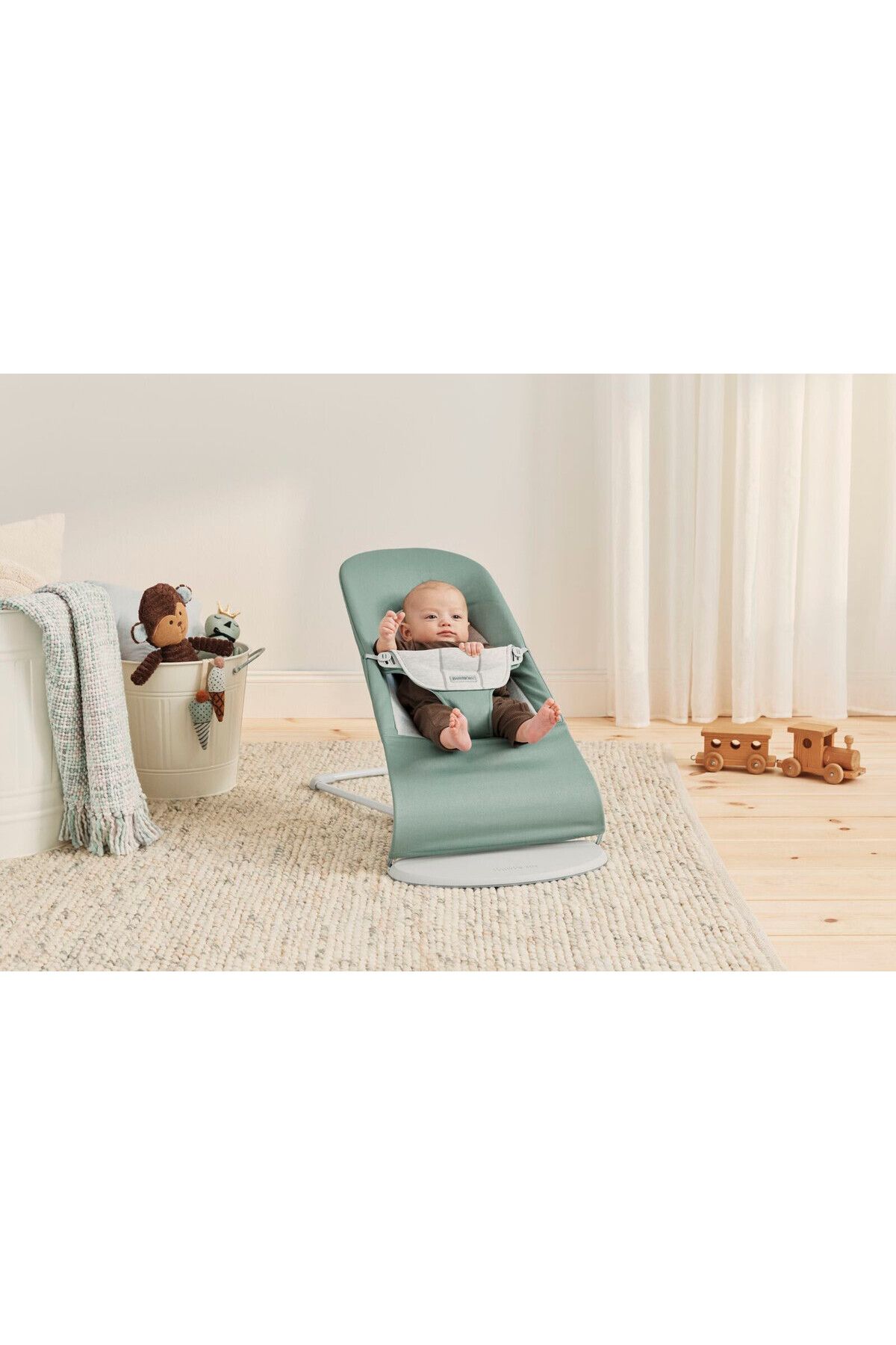 BabyBjörn-BABYBJÖRN Bouncer Balance Soft, Cotton/Jersey Light sage/Grey, Woven/Jersey 3