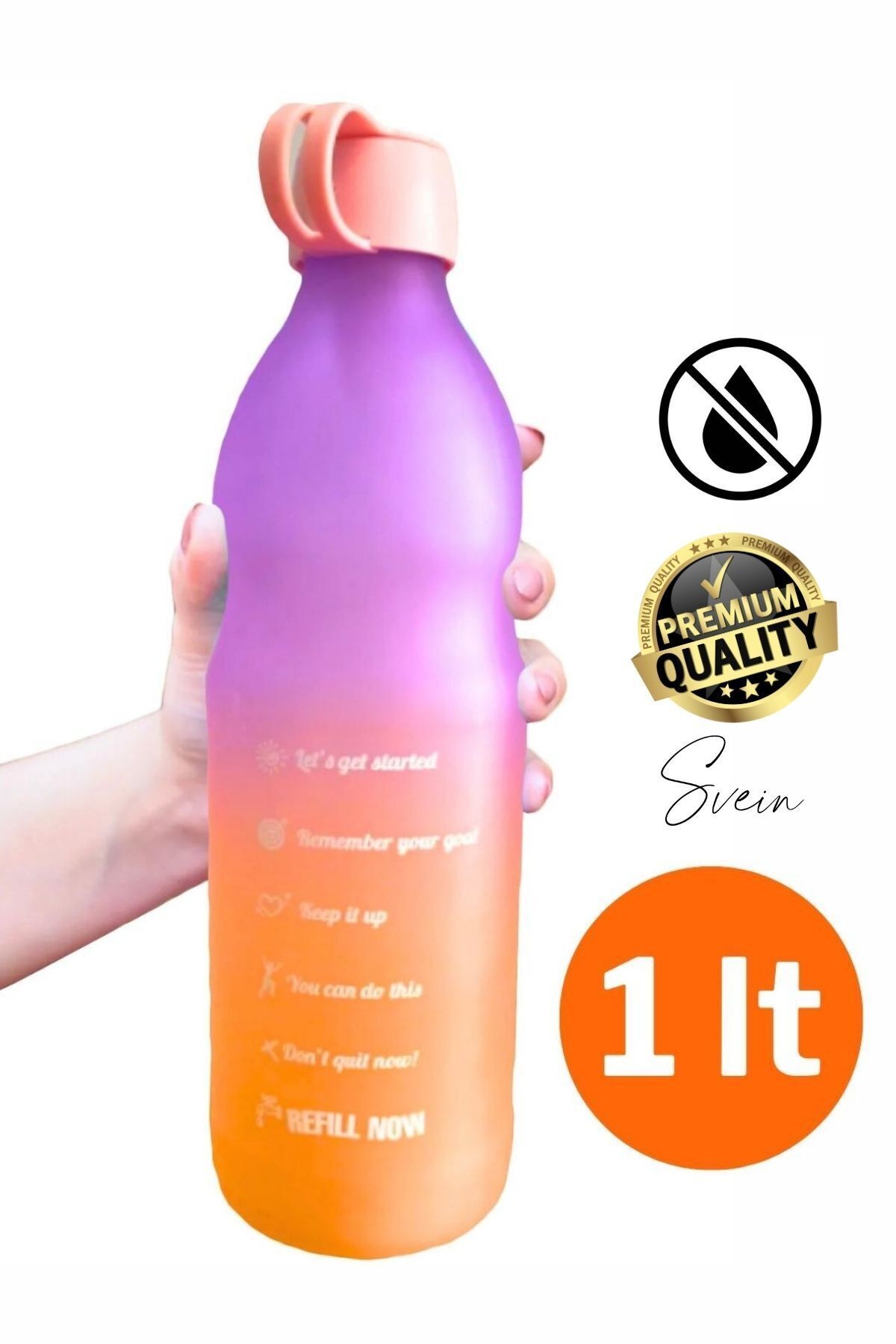 Sızdırmaz Premium Motivasyonel Sporcu Cam Renkli Su Matarası 1 Litre Suluk Tritan Bpa İçermez 1 Adet