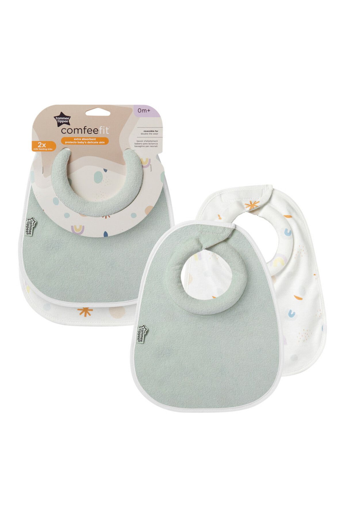 tommee tippee-Closer to Nature  Milk Feeding Bib X 2 -Indigo Blue Blue/Mint Green/Baby Pink 1