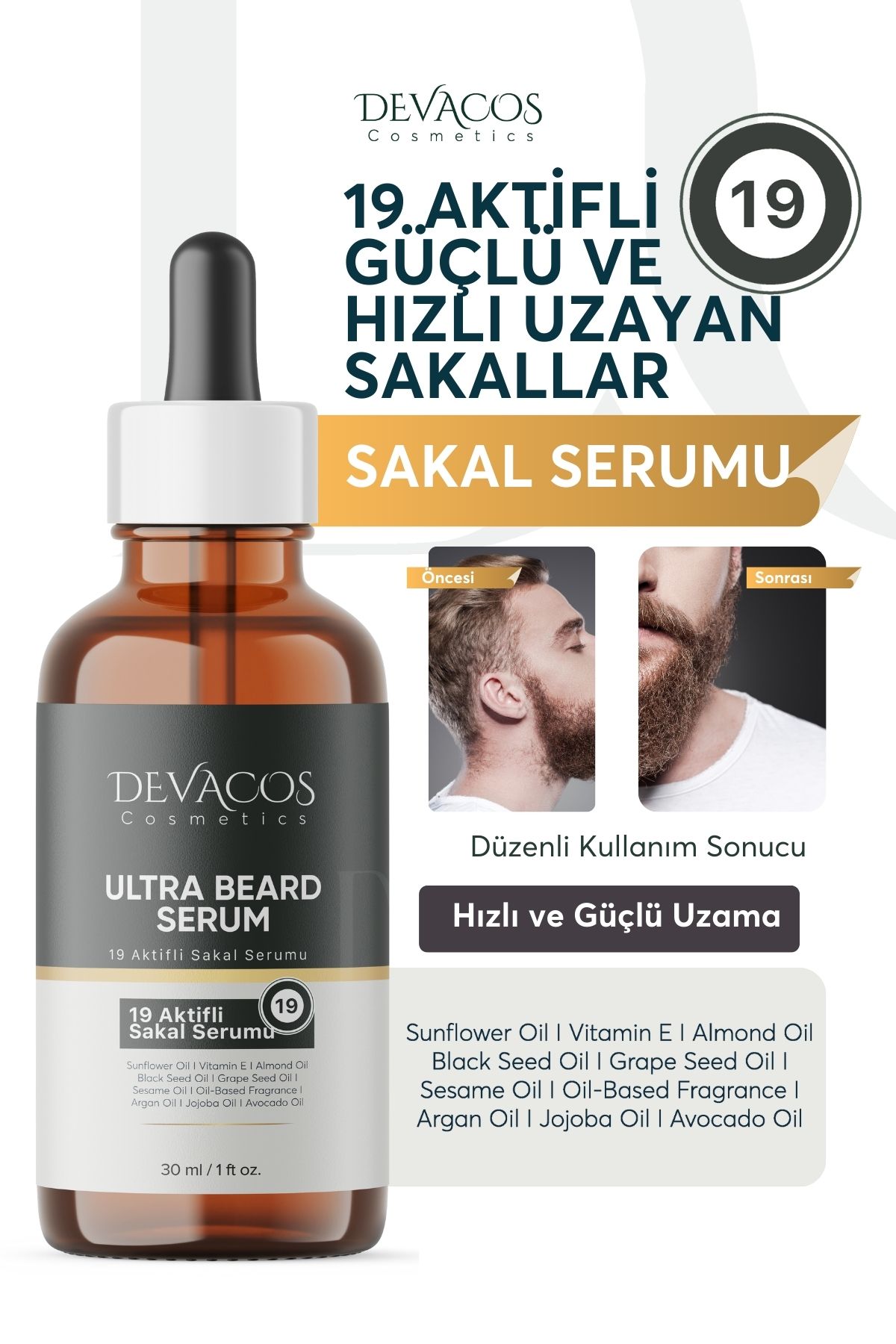 DEVACOS 19 Aktif Li Hızlı Sakal Uzatma Serumu Hızlı Sakal Uzatan Köselik Için Sakal Ve Bıyık Serumu-5