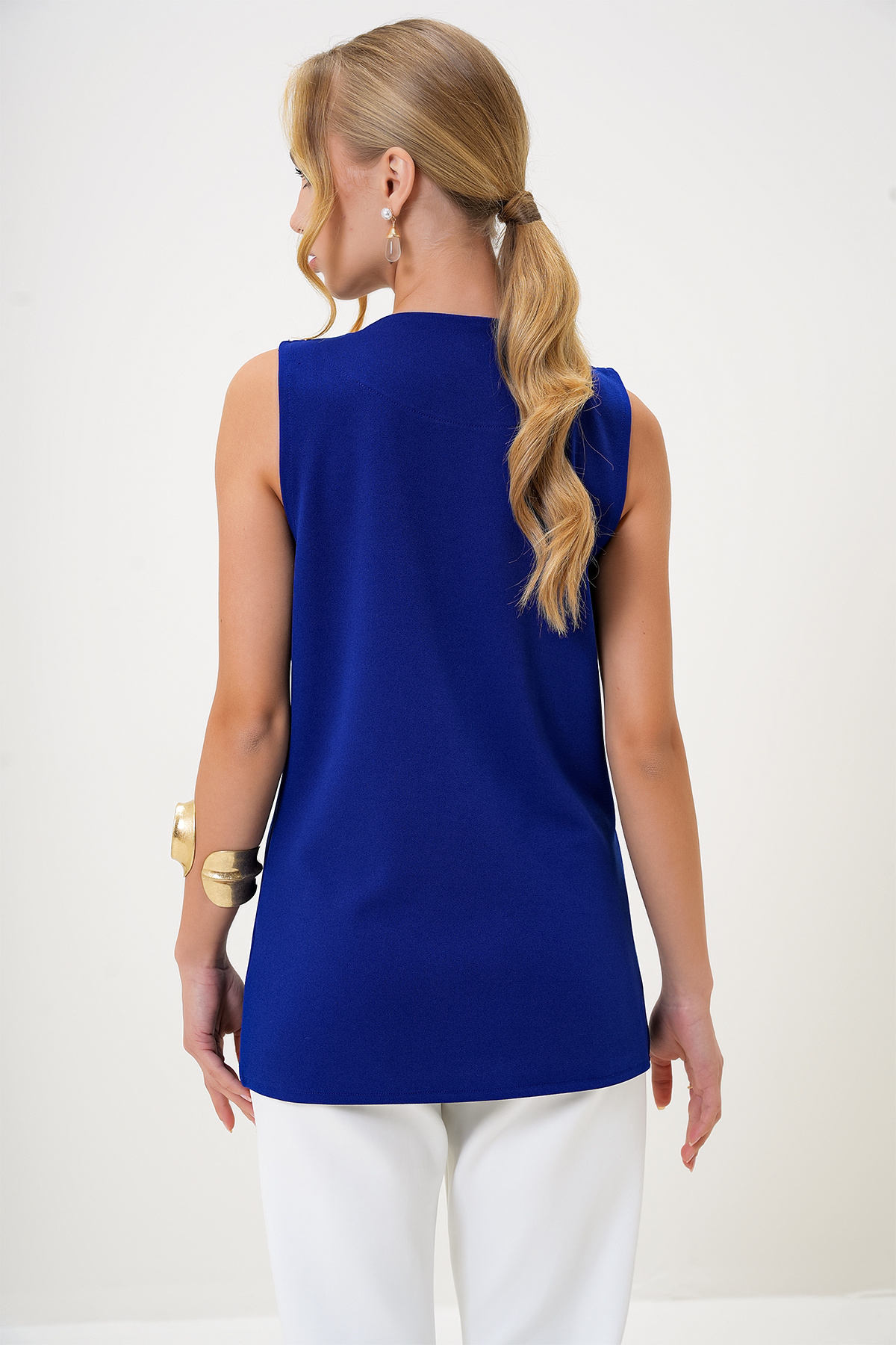 Trend Alaçatı Stili-Жіночий жилет Saks Crew Neck Orme Crepe Long Жилет ALCX13005 5