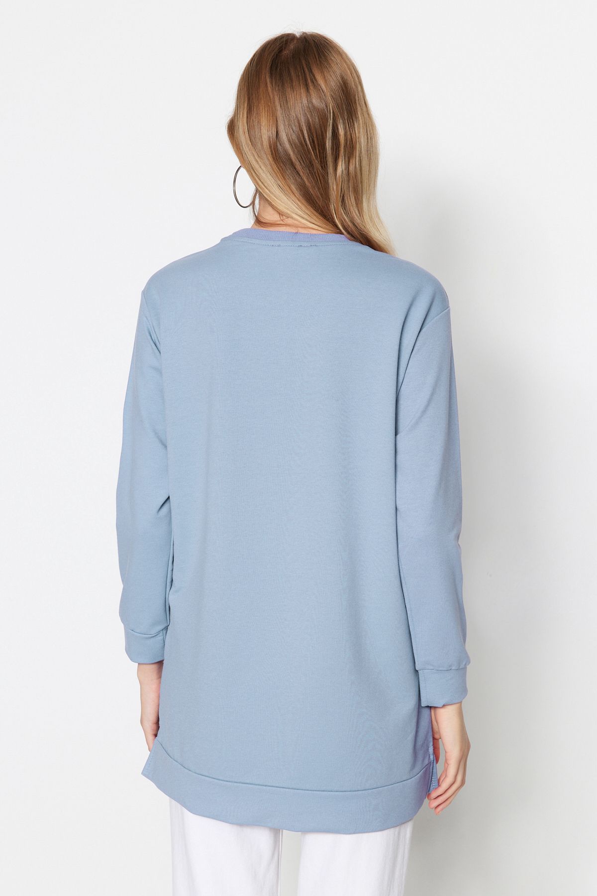 Trendyol Modest-Modrá Crew Neck Stone Detailní pletená tunika Tctss22Tn0072 5