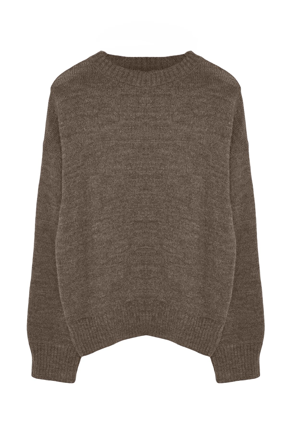 Trendyol Collection-Nerzfarbener, weicher, strukturierter Strickpullover mit weitem Schnitt TWOAW25KZ00168 6
