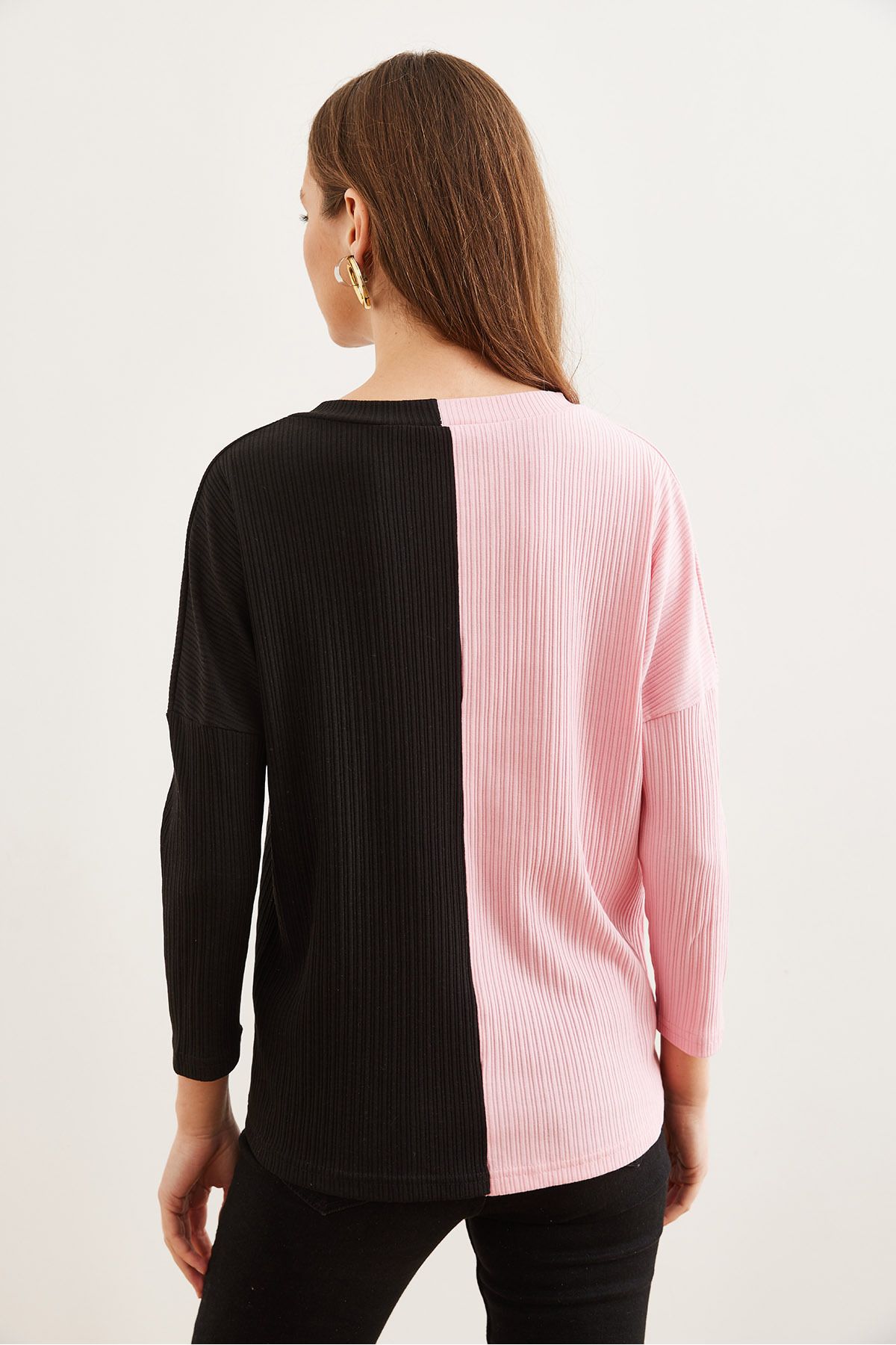 Olalook-Rosa-schwarze Farbbluse für Damen mit weicher Textur BLZ- 19002780 5