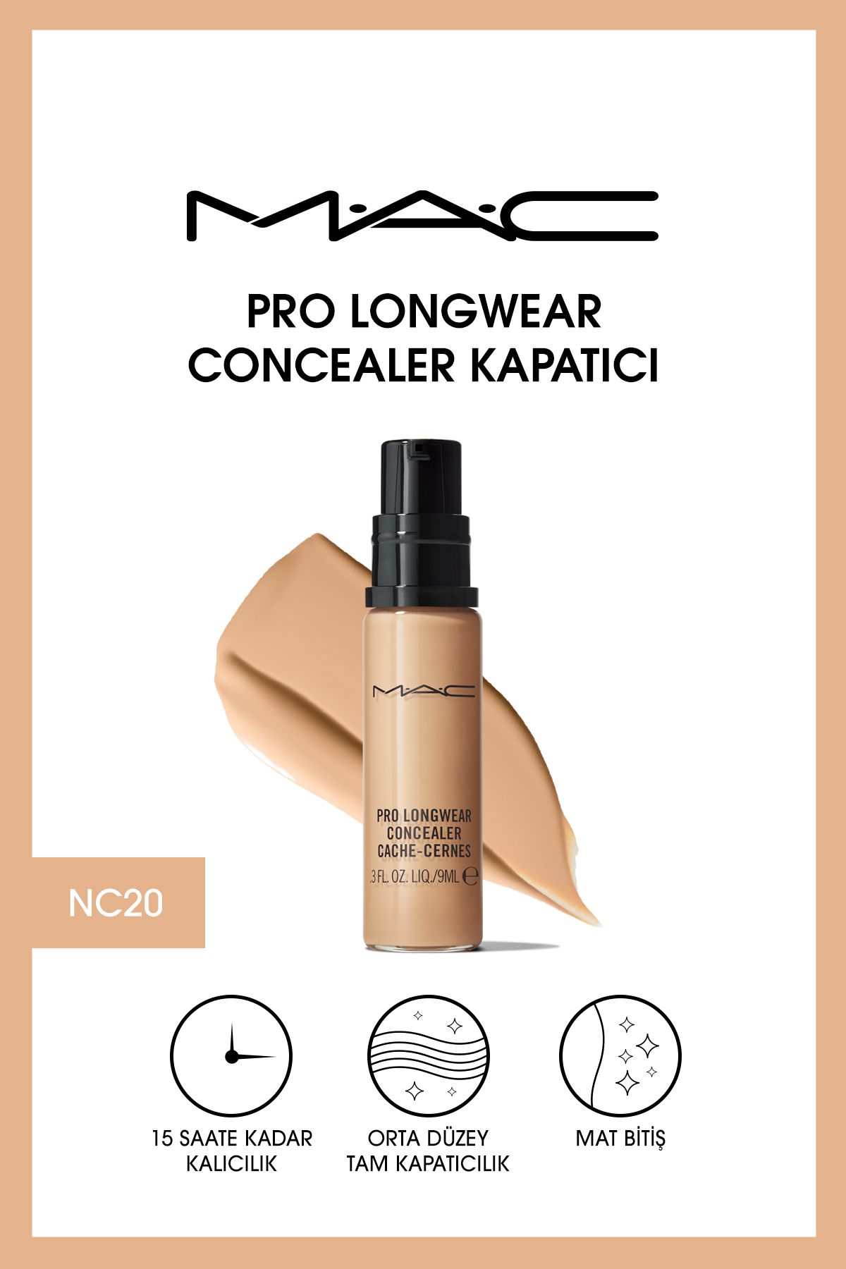 15 Saate Kadar Kalıcı Orta Kapatıcılıkta Göz Altı Kapatıcısı - Pro Longwear Concealer Nc20 - 9ml