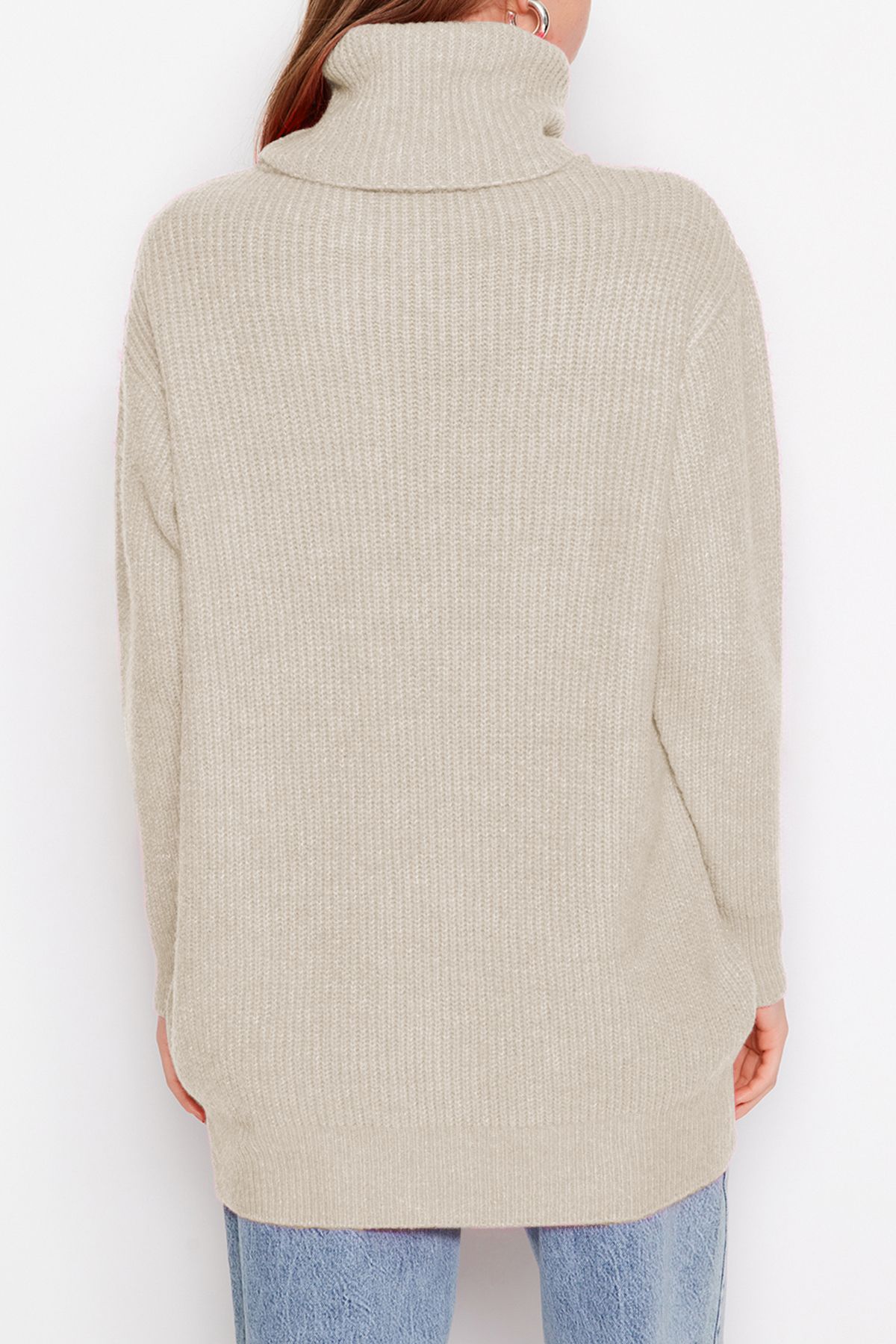 Edit by Trendyol-Ecru Soft Textured Turtleneck Basic Knitwear Sweater Tedaw25Ak00015 6