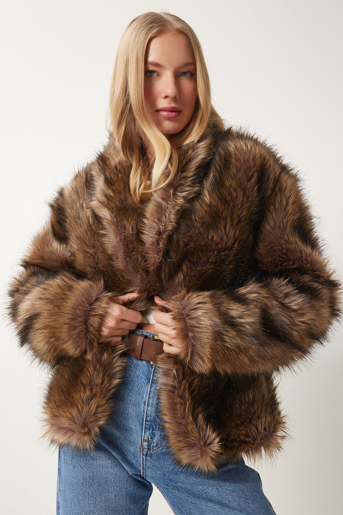 Happiness İstanbul-Women's Mink Shawl Collar Faux Fur Jacket Fn03394 3