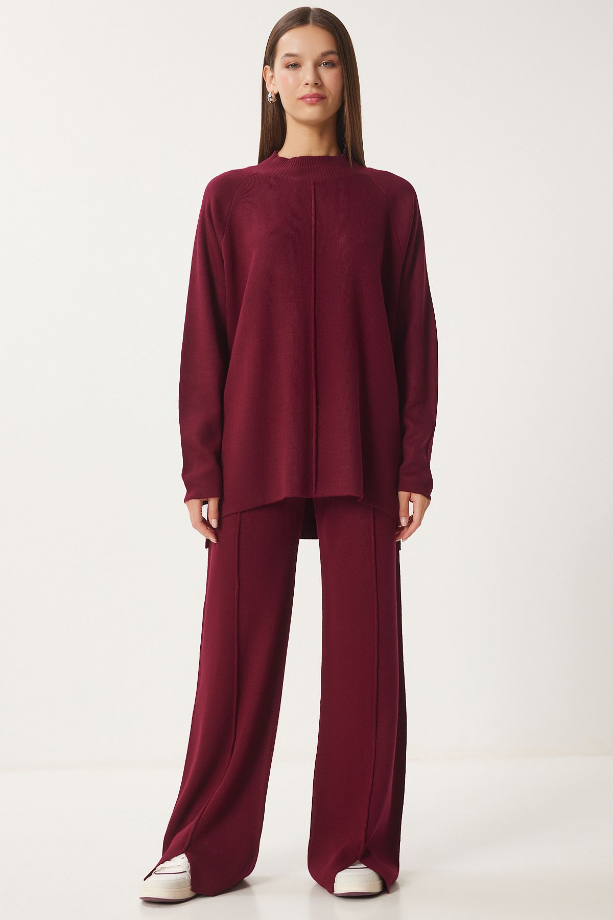 Happiness İstanbul Sada svetrů a kalhot Claret Red Knitwear - Stylové dámské Mu00012