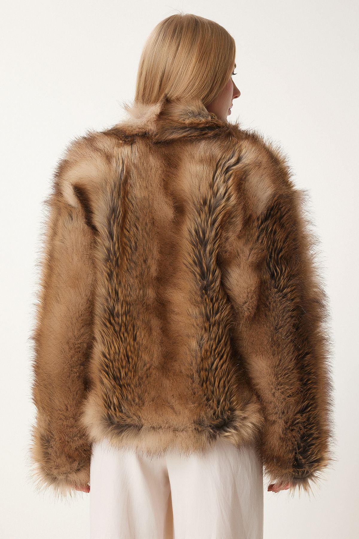 Happiness İstanbul-Nerzfarbene Pelzjacke mit Schalkragen für Damen FN03429 8