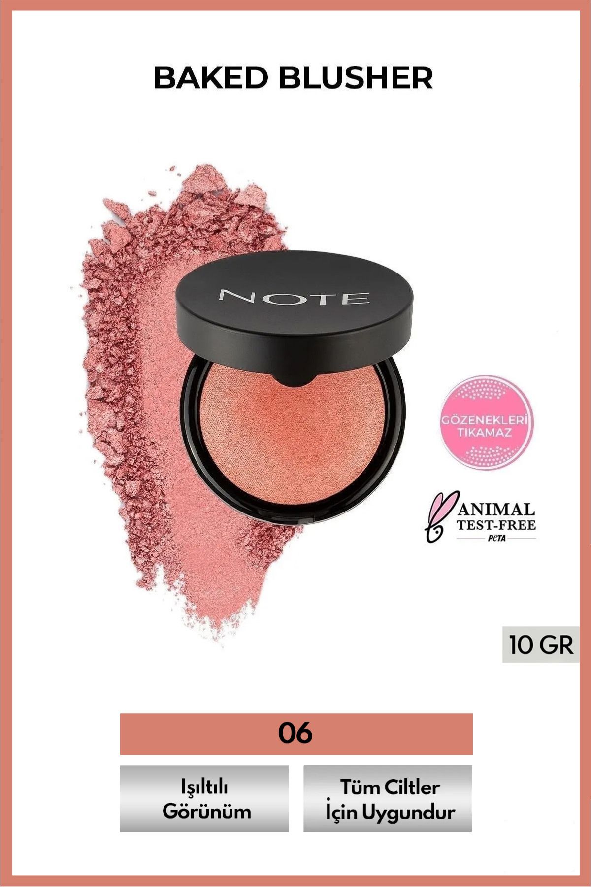 NOTE-06 Hot Rose - Glittering Baked Baked Blusher Powder Blush 1