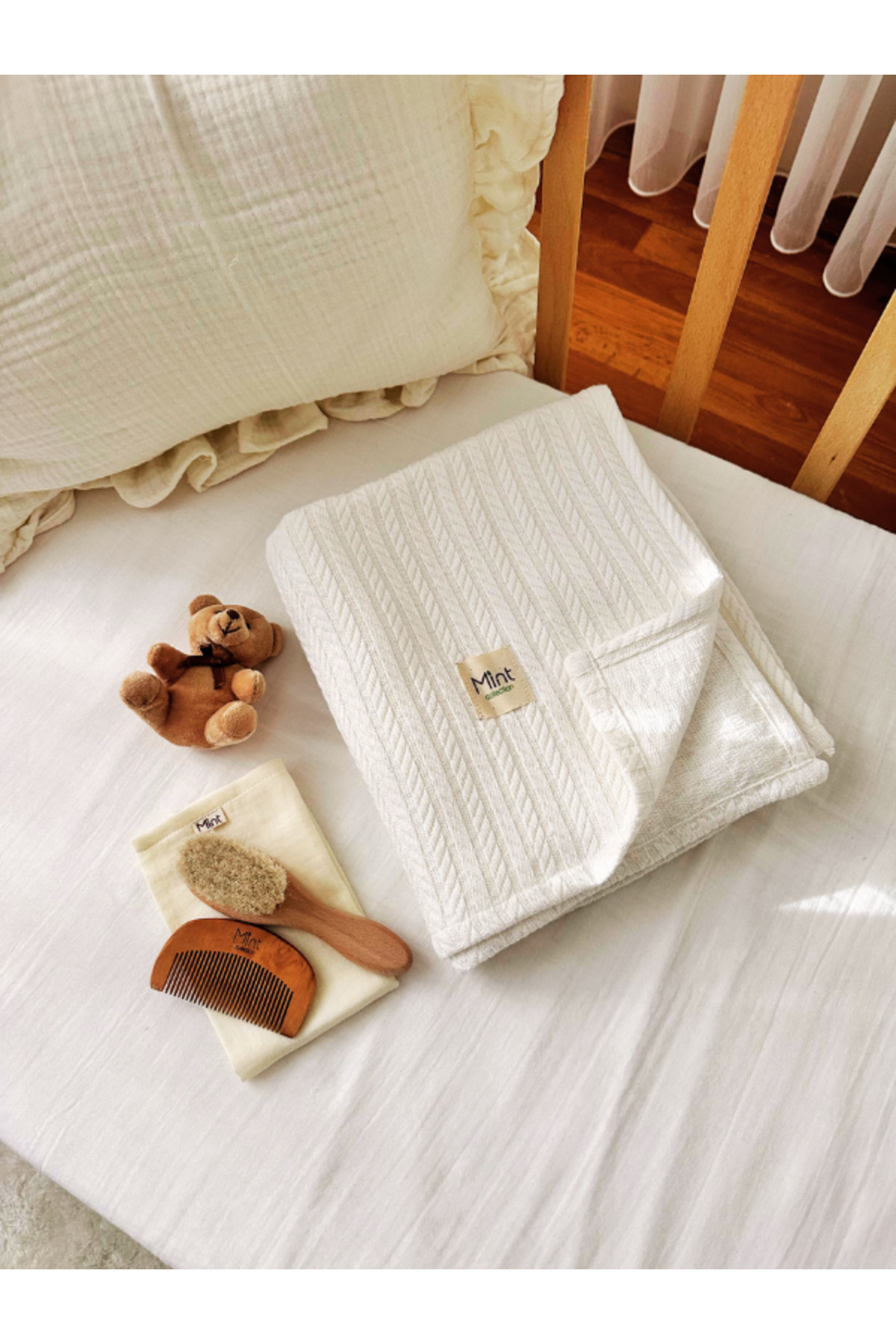MİNT COLLECTİON Mintcollection White Knitted Pique Baby Blanket