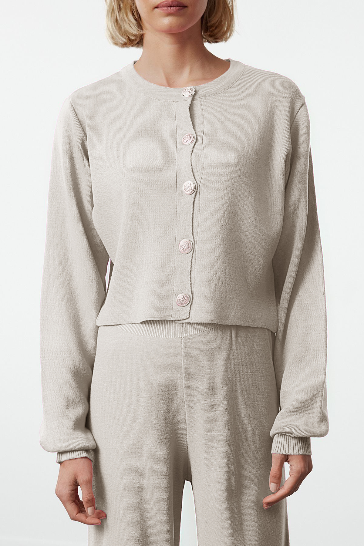 Trendyolmilla  Taş Crop Triko Alt-Üst Takım TWOAW25AU00026 - Görsel 3