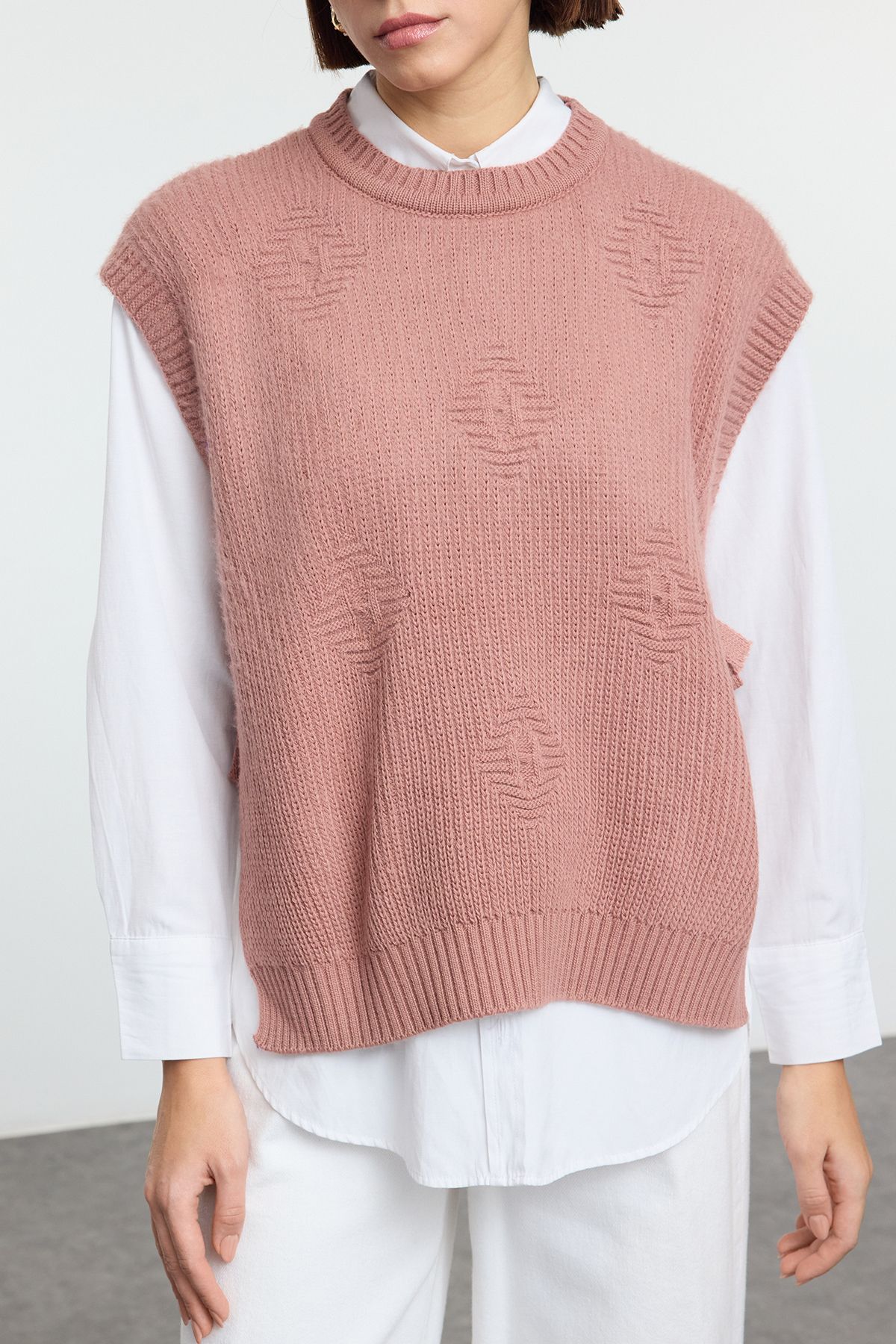 Edit by Trendyol-Dusty Rose Lacing Detailed Knitwear Sveter Tedaw25Uv00001 2