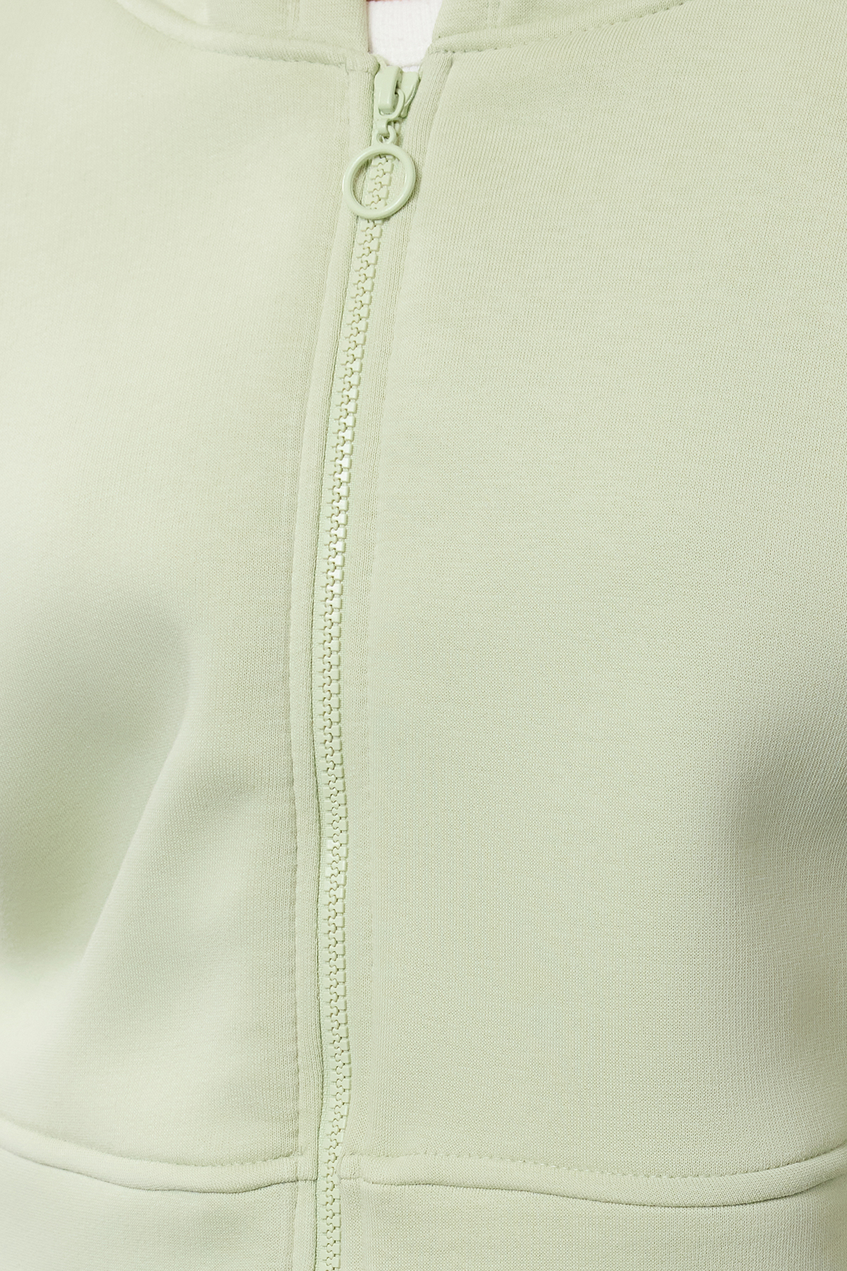Trendyolmilla  Mint Fermuarlı Kapüşonlu Rahat Kesim Crop Kalın İçi Polarlı Örme Sweatshirt TWOAW20SW0660 - Görsel 4