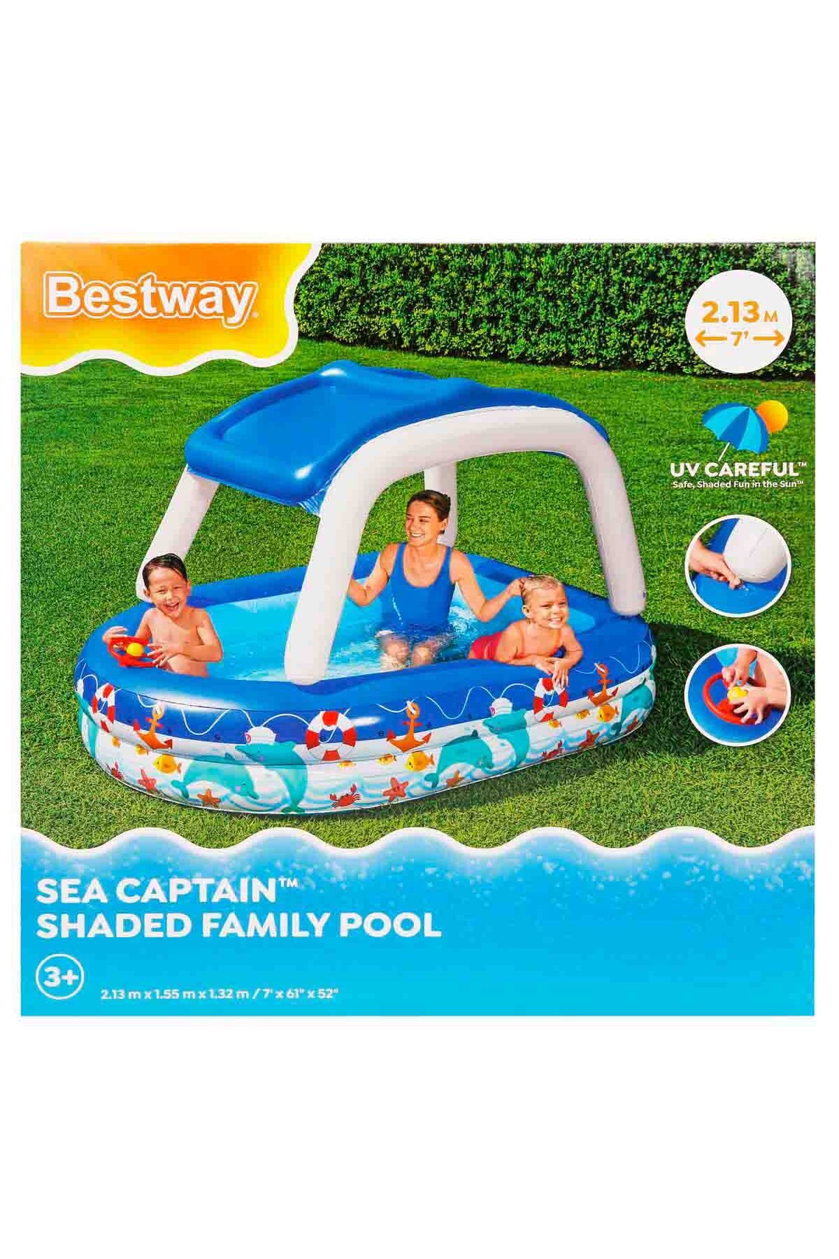 BESTWAY Gölgelikli Büyük Boy Dikdörtgen Şişme Aile Havuzu 213x155x132