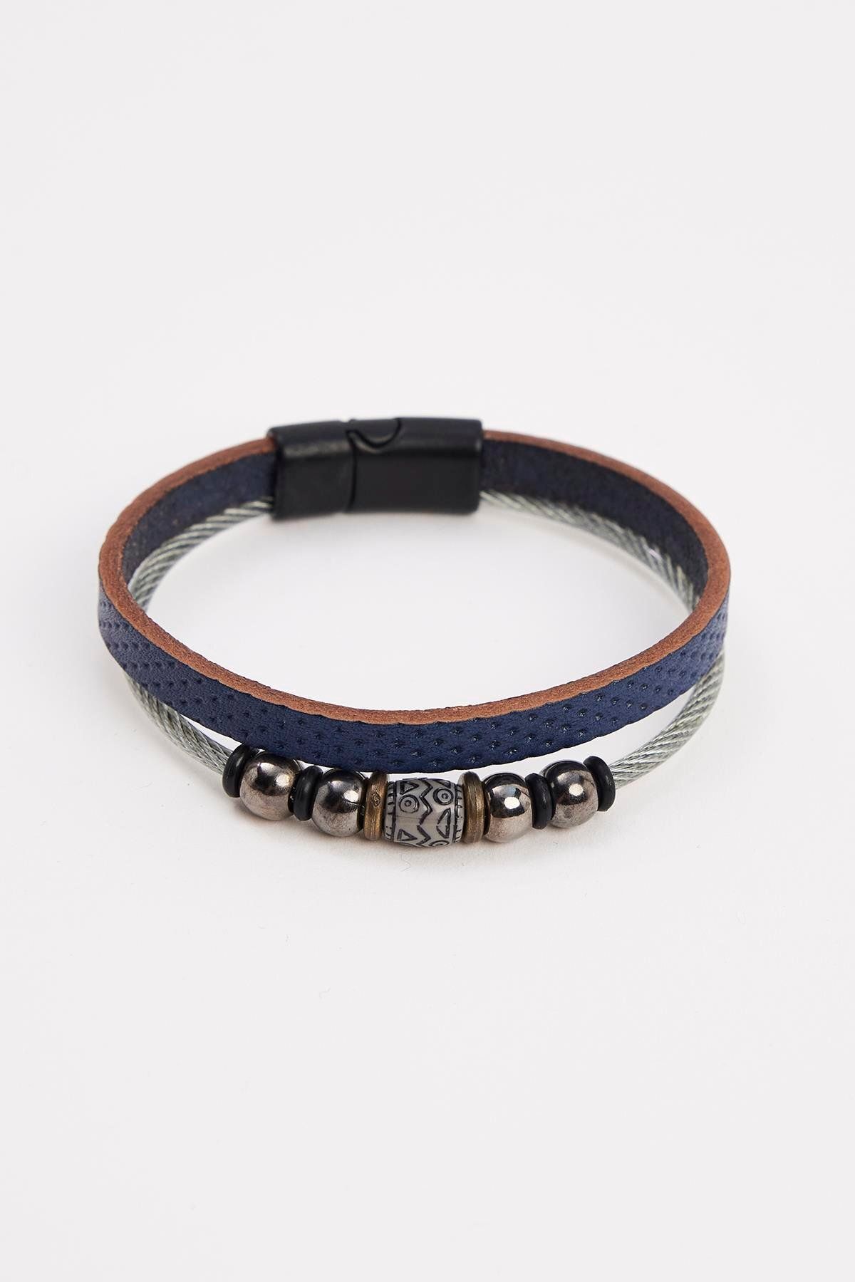 Tudors-Men's Genuine Leather Navy Blue Bracelet 1