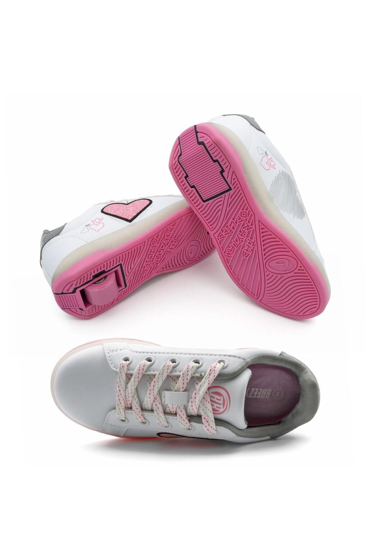 Breezy Rollers-Blast Led Luminous Wheeled Sneakers - White/Pink 6