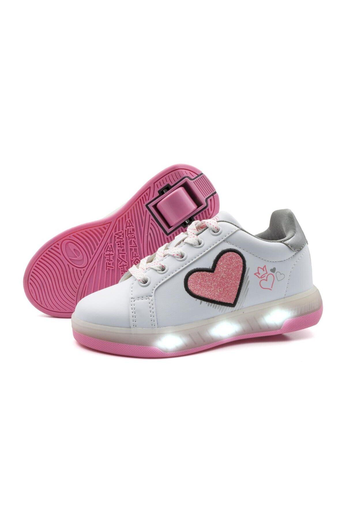 Breezy Rollers-Blast Led Luminous Wheeled Sneakers - White/Pink 1