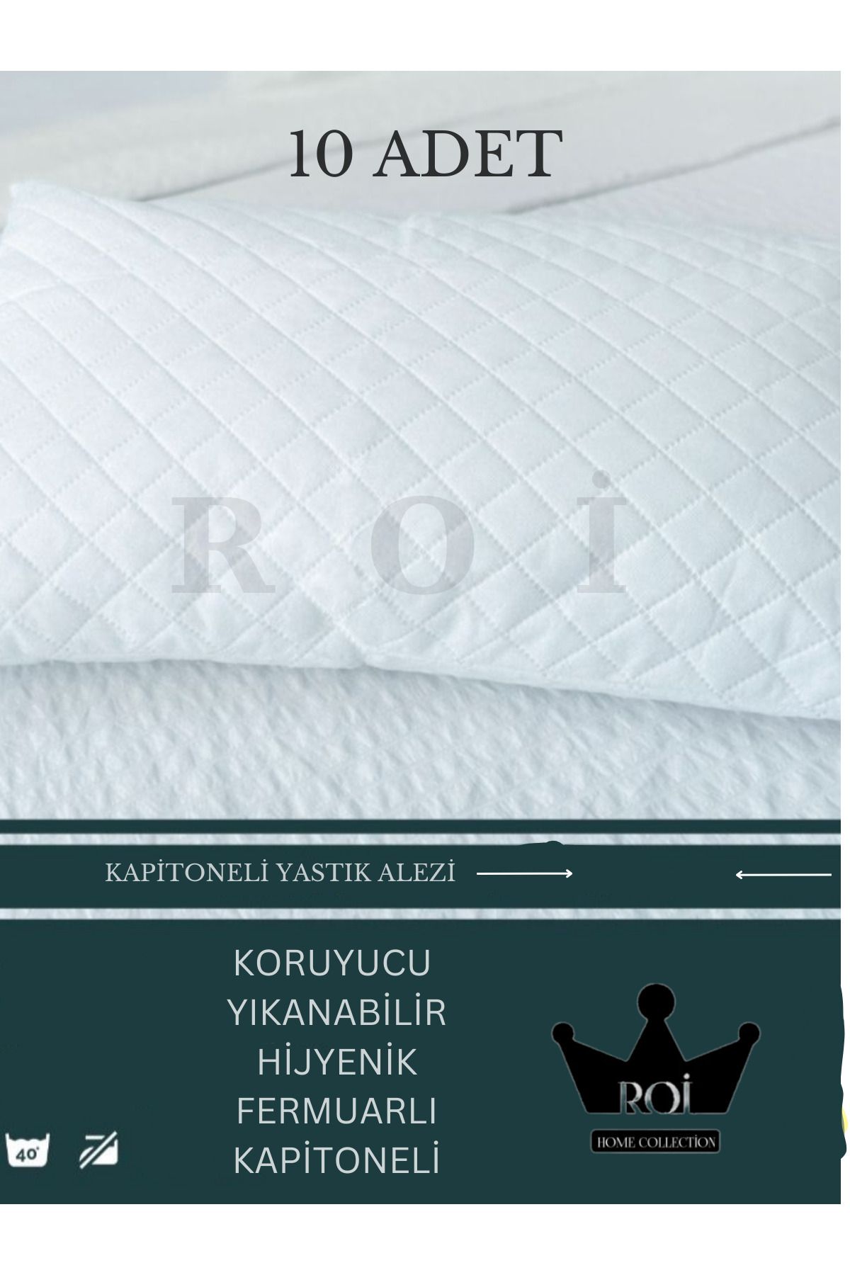 Roi Tekstil 10'ADET TER VE KİR GEÇİRMEZ 50X70 KAPİTONE DESENLİ YASTIK ALEZİ