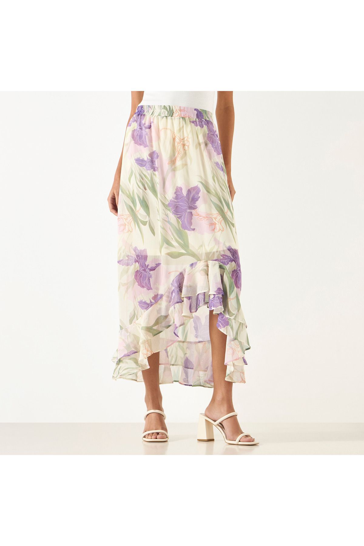 2Xtremz-Floral Print Asymmetric Maxi Skirt 1