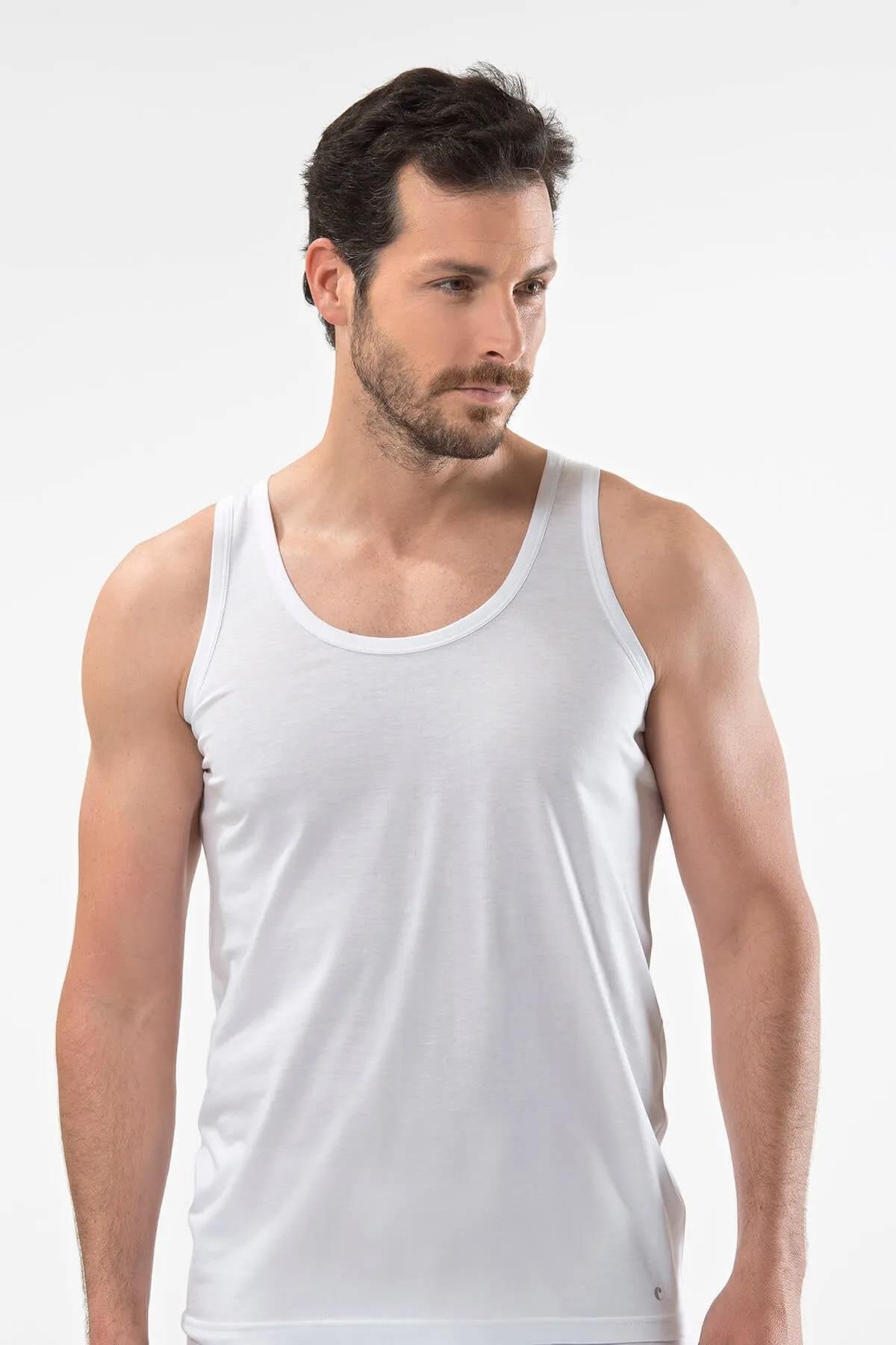 Cacharel-10 Pieces 50% Modal 50% Cotton Men's White Undershirt 1201 2